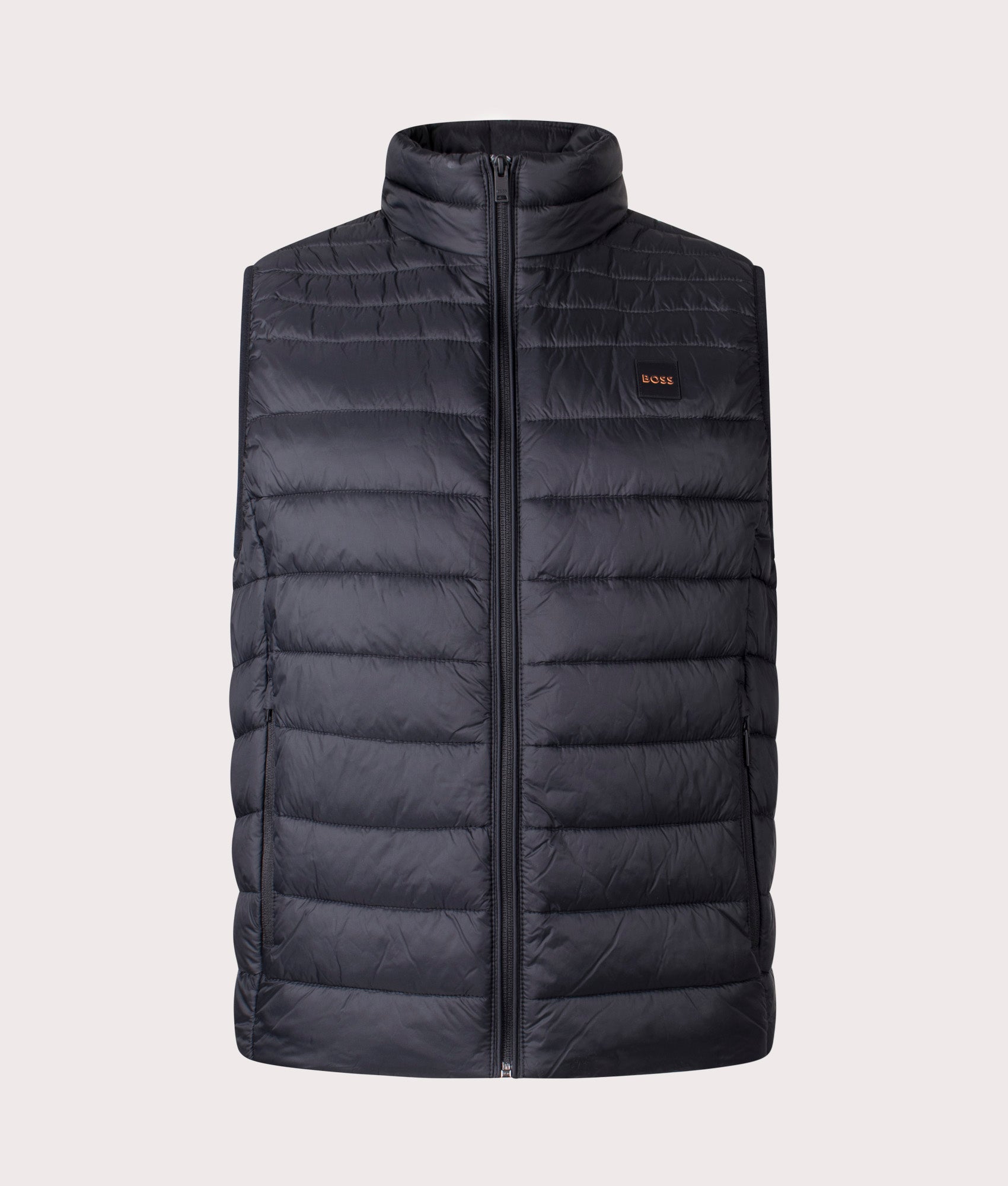 Odeno2 Packable Gilet in Black at EQVVS Menswear. Front Shot. 