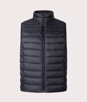 Odeno2 Packable Gilet in Black at EQVVS Menswear. Front Shot. 