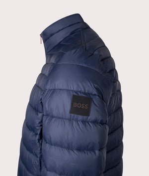 BOSS Oden 2 Packable Jacket in Dark Blue at EQVVS Menswear. Detail shot.