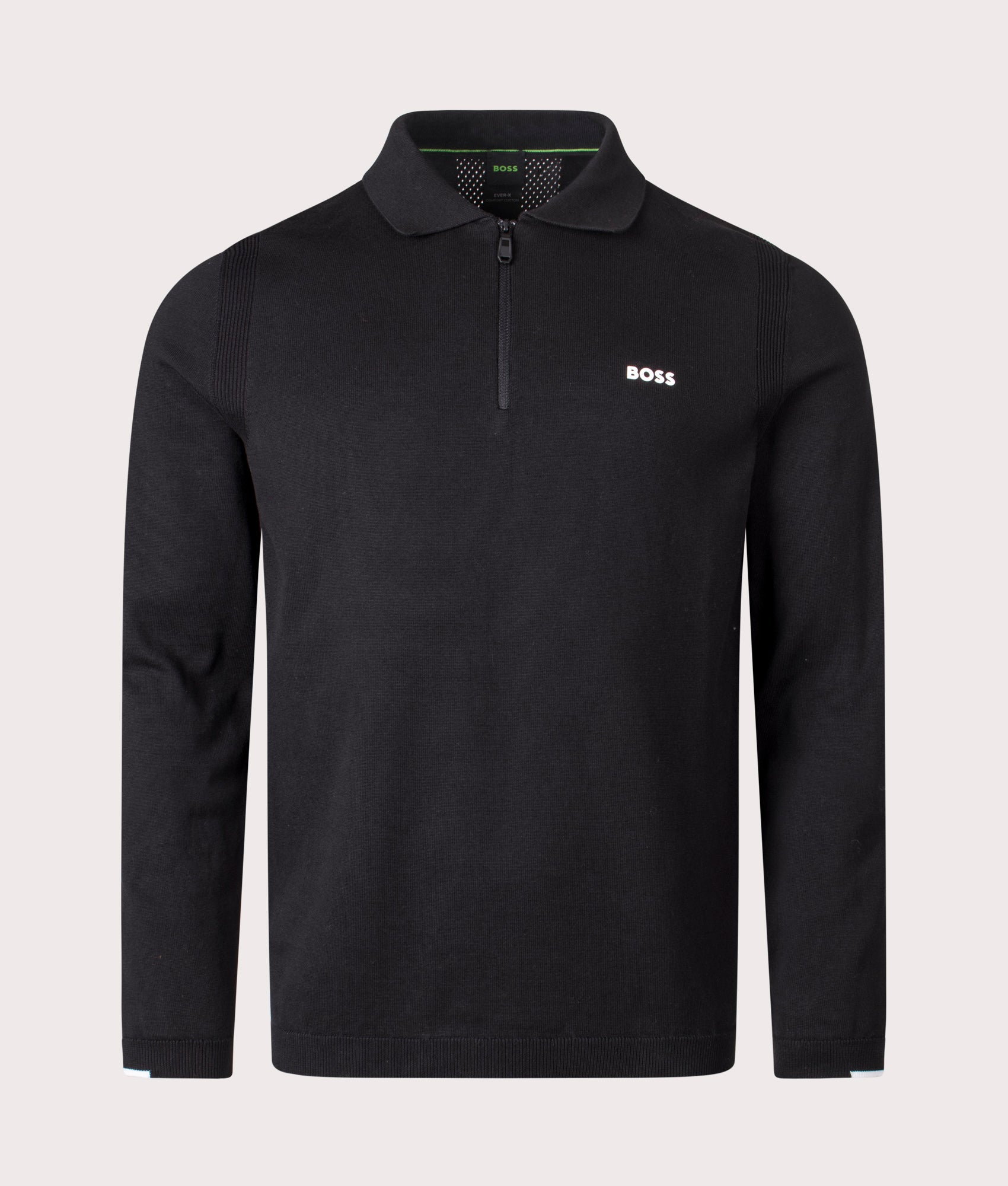 Ever X Knitted Polo Shirt in Black | 100% Cotton | BOSS | EQVVS | Front shot 