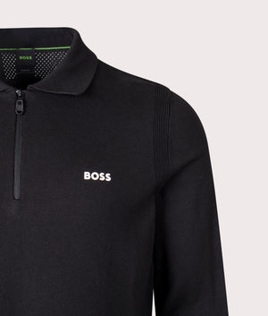 Ever X Quarter Zip Sweatshirt in Black | 100% Cotton | BOSS | EQVVS | Front detail shot 