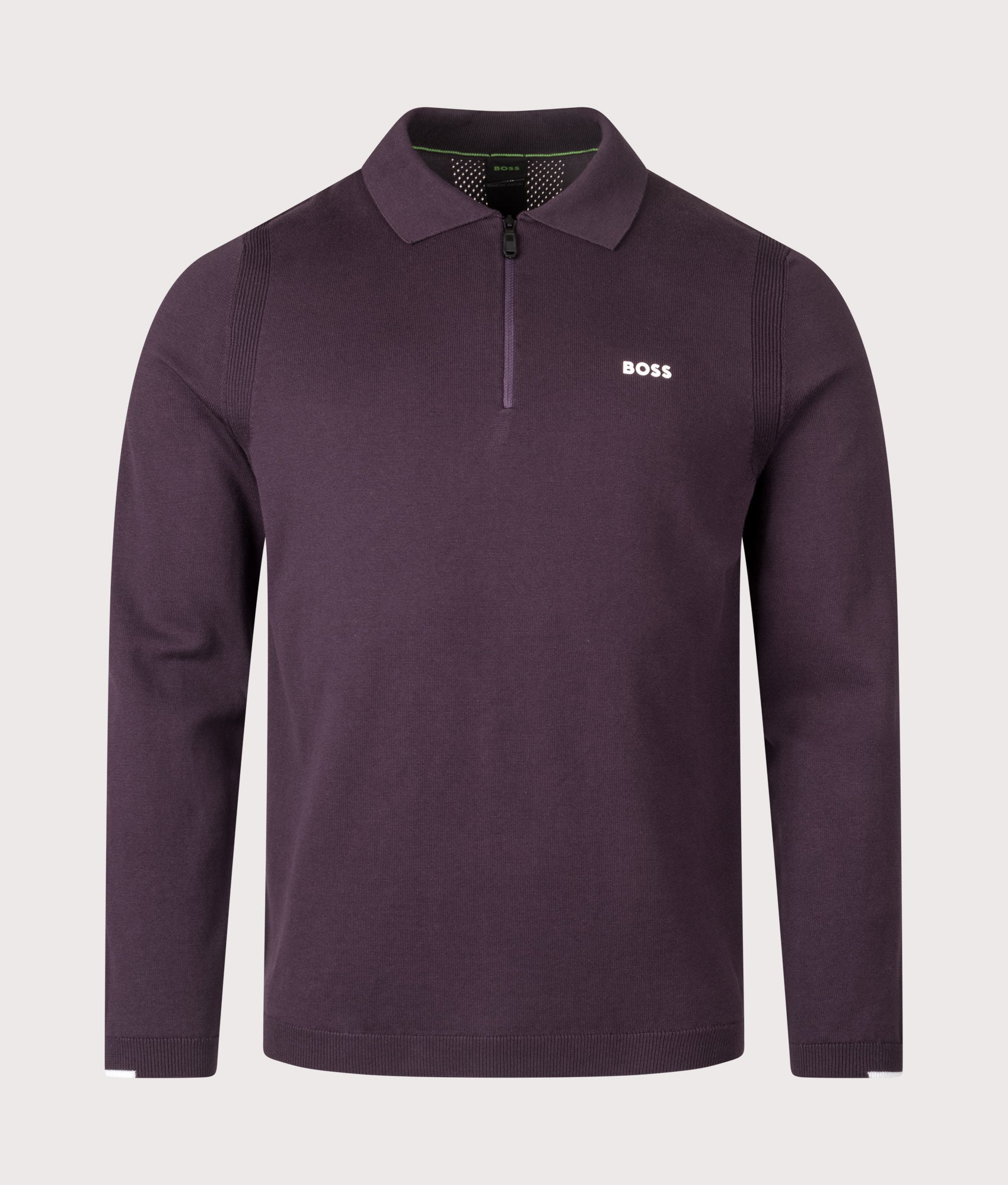 Ever-X Knitted Long Sleeve Polo Shirt in Medium Purple | 100% Cotton | BOSS | EQVVS | Front shot 