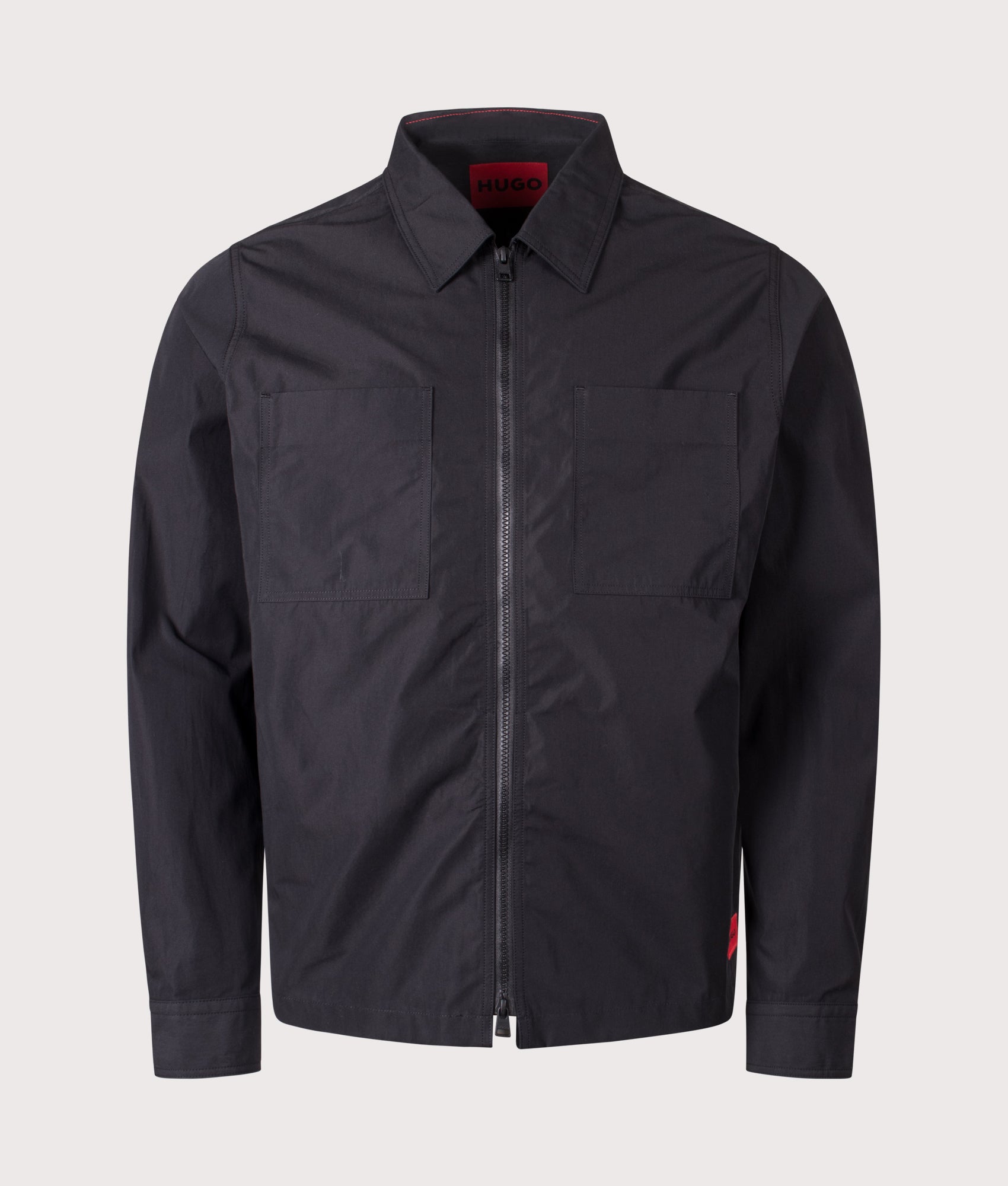 Oversized Zip Through Evalom Shirt in Black | HUGO | EQVVS | Front shot 