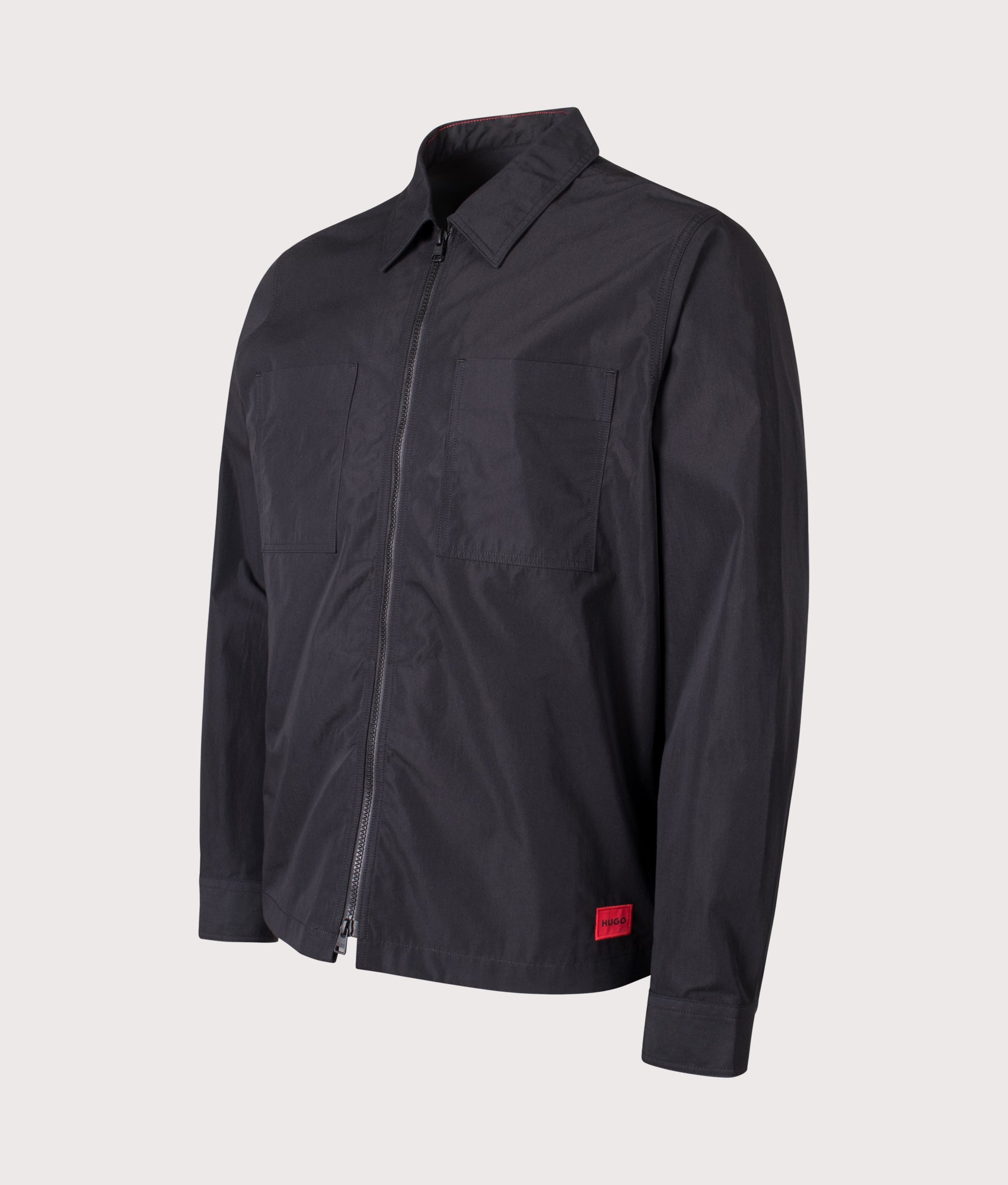 Oversized Zip Through Evalom Shirt in Black | HUGO | EQVVS | Front angle shot 