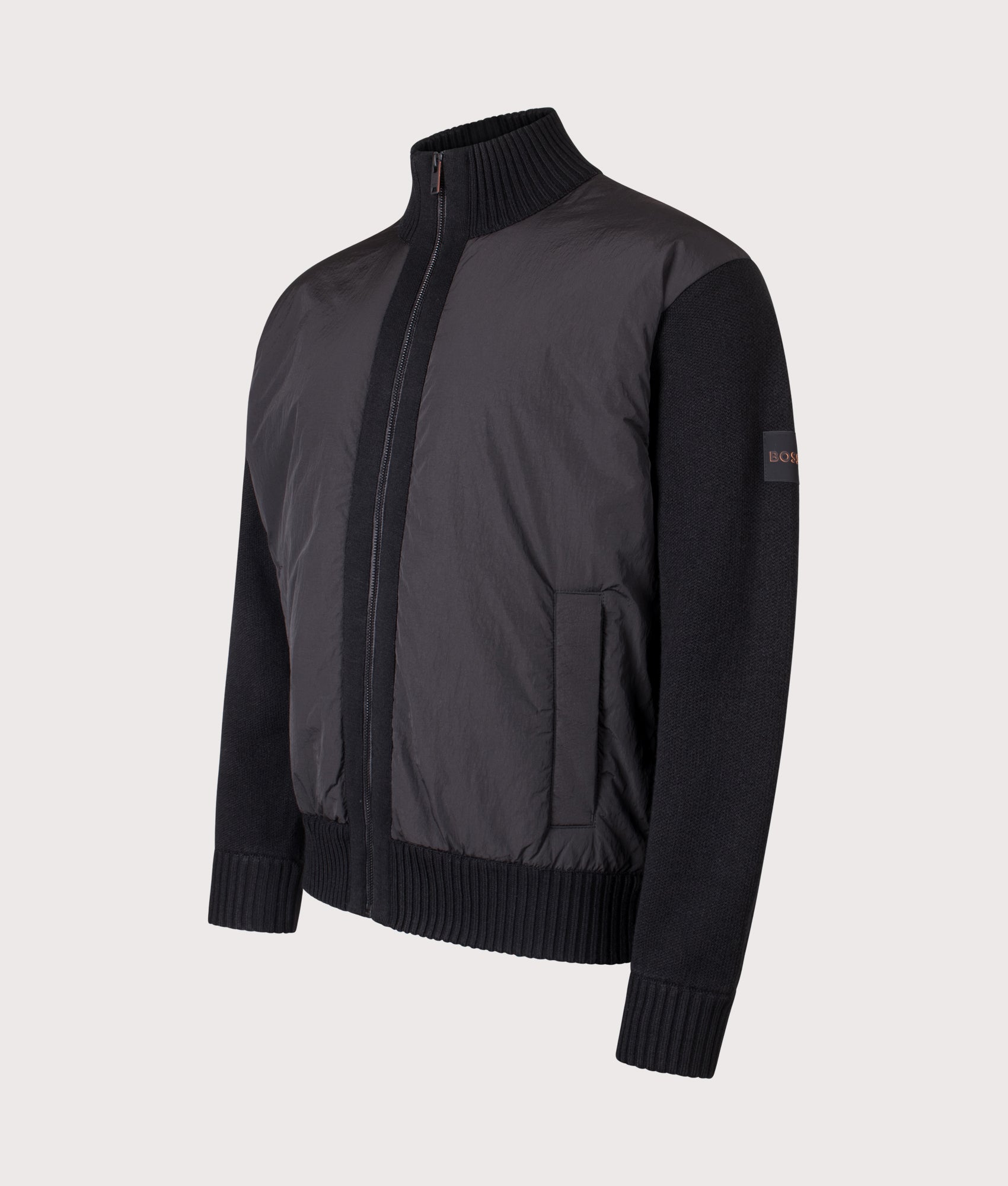Korado Track Top in Black | BOSS | EQVVS | Front angle shot 