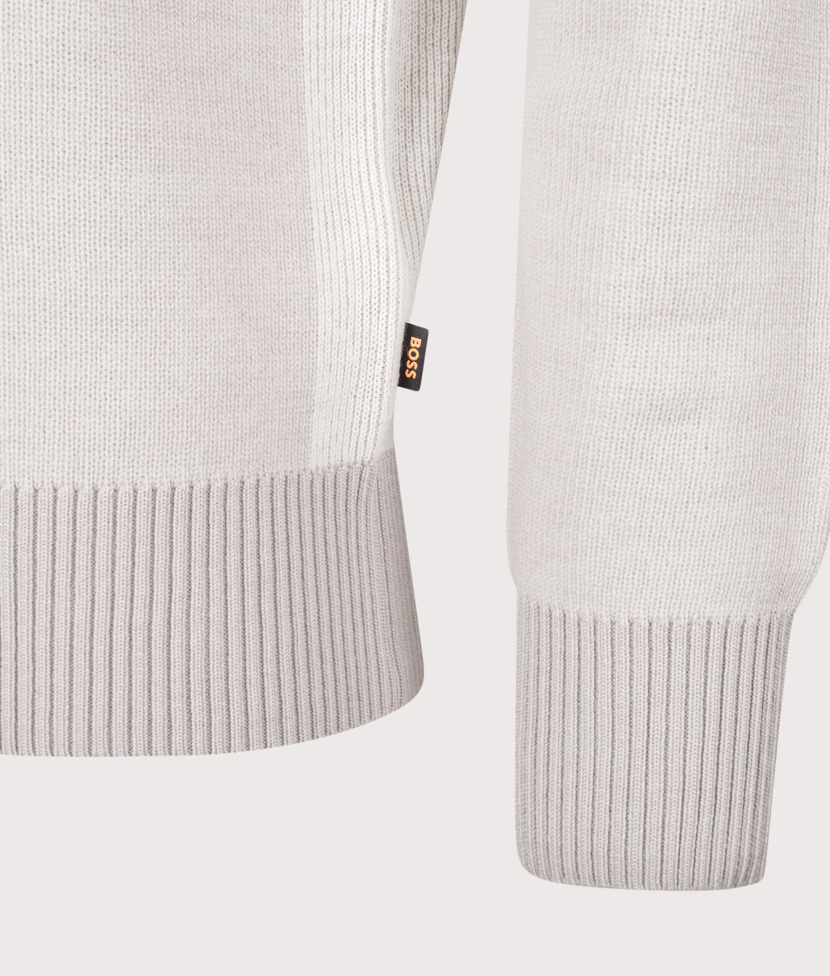 BOSS Akajer Jumper in Open Grey at EQVVS Menswear. Detail shot.