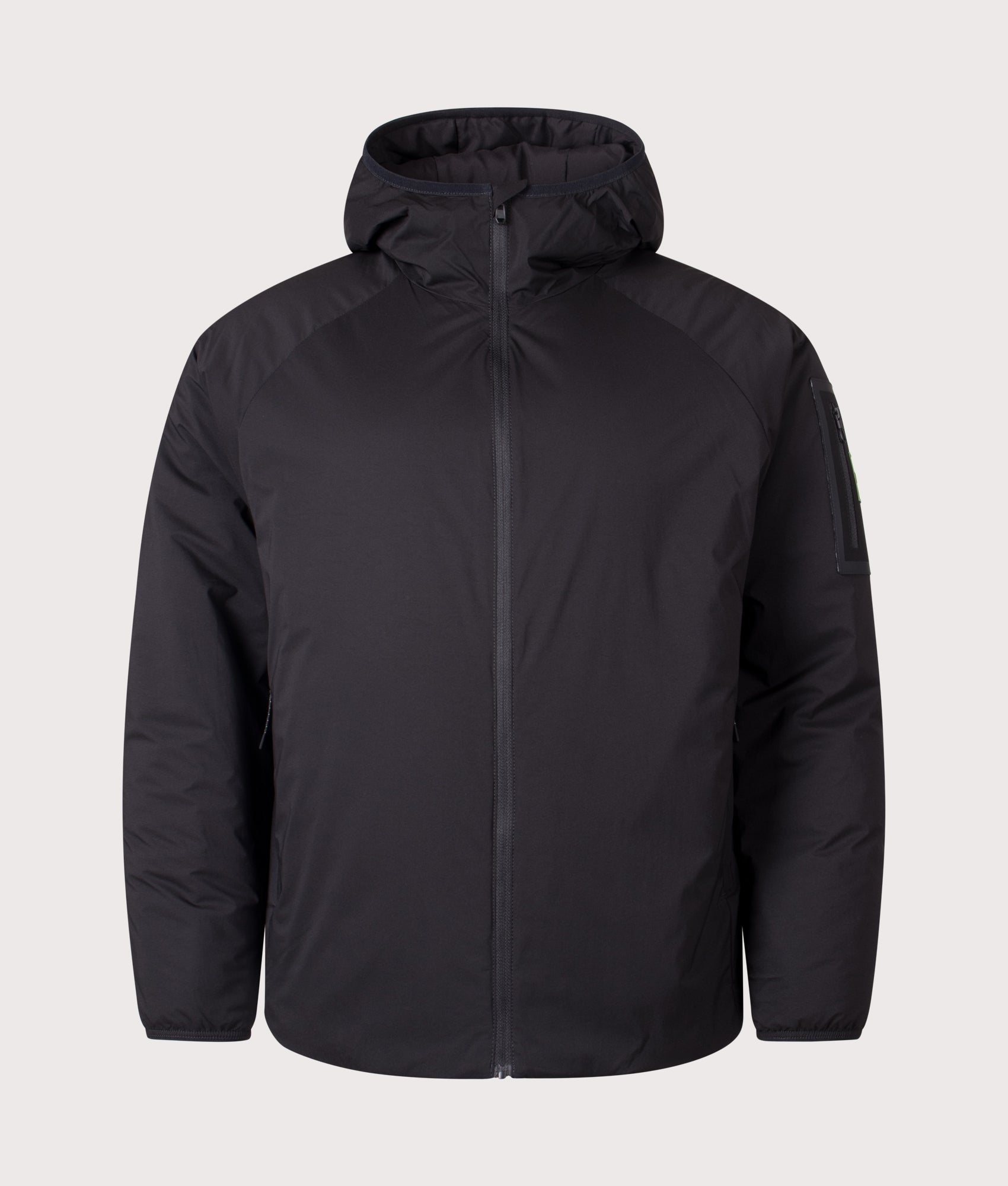 BOSS Lite X Hooded Jacket in Black at EQVVS Menswear. Front shot.