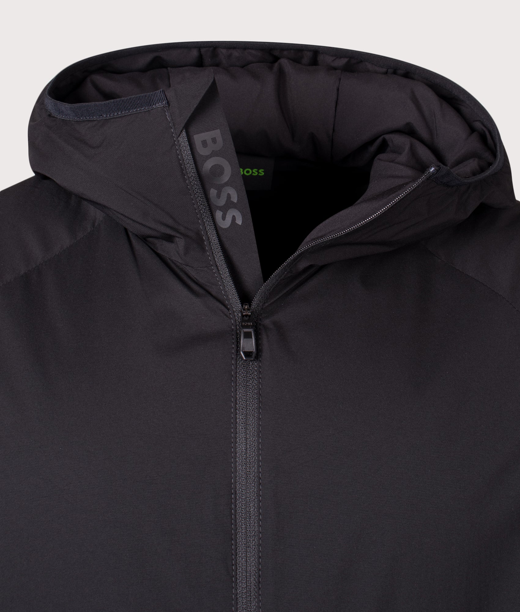 BOSS Lite X Hooded Jacket in Black at EQVVS Menswear. Second detail shot.