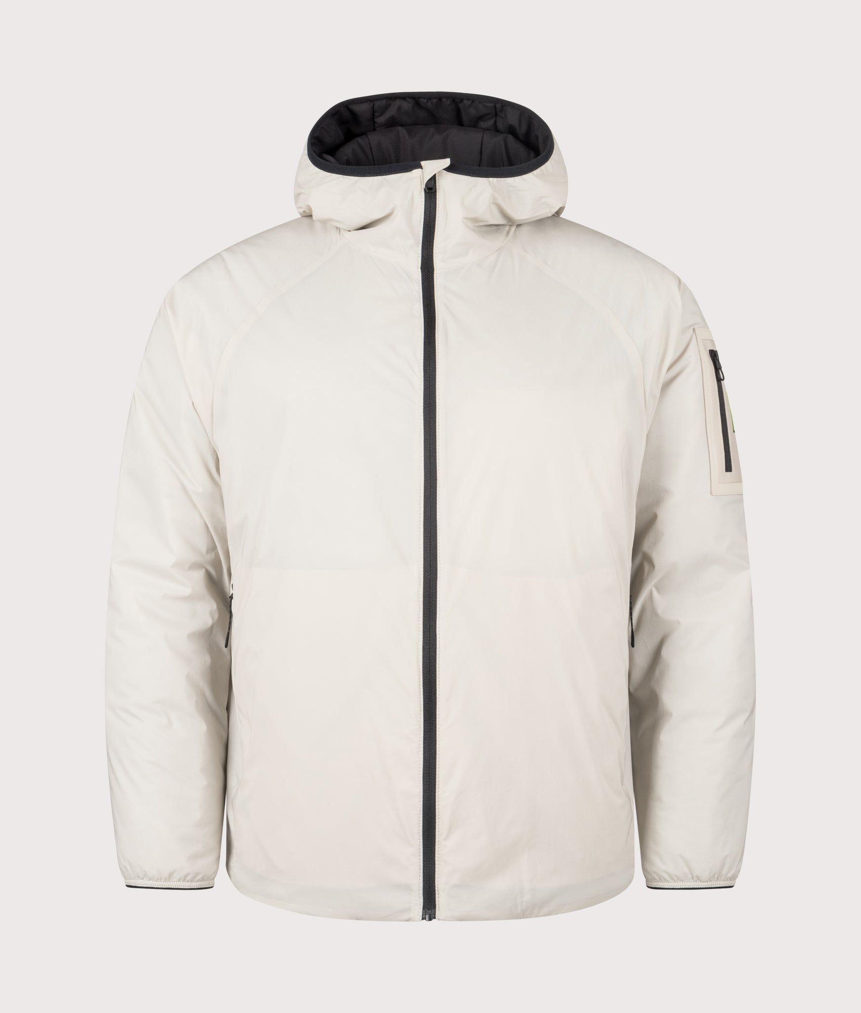 BOSS Lite X Hooded Jacket in Light Beige at EQVVS Menswear. Front shot.