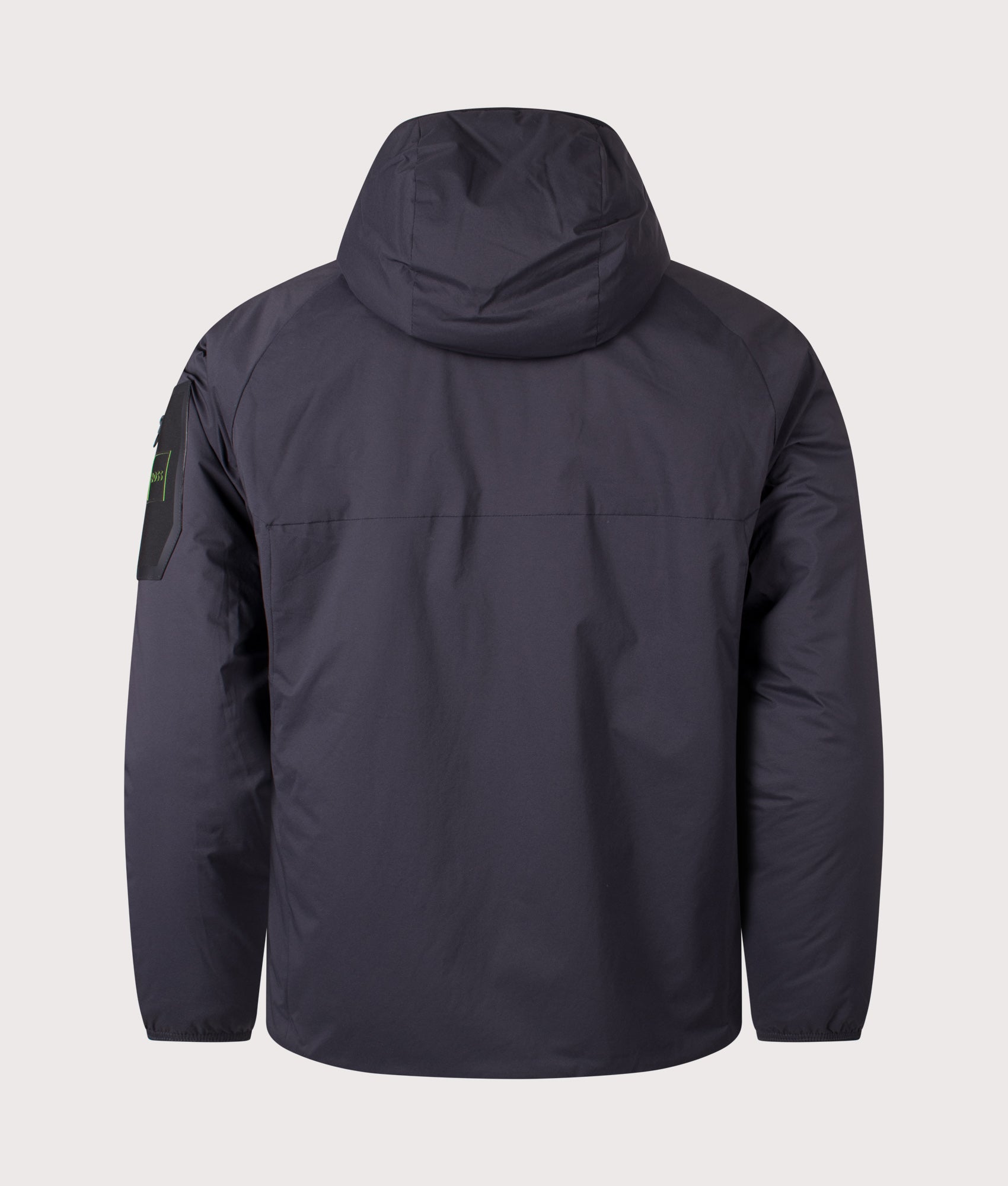 BOSS Lite X Hooded Jacket in Dark Blue at EQVVS Menswear. Bak shot.