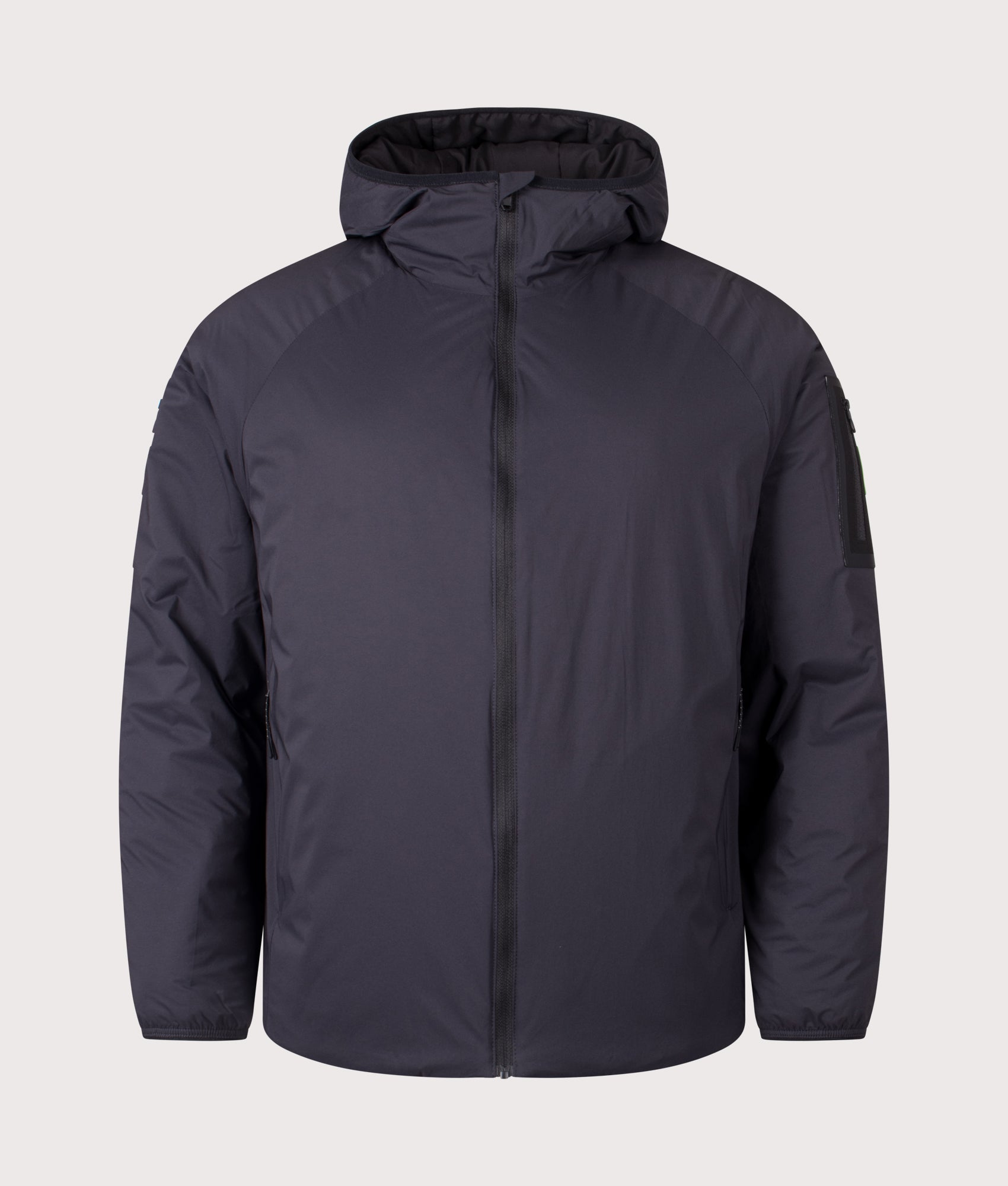 BOSS Lite X Hooded Jacket in Dark Blue at EQVVS Menswear. Front shot.