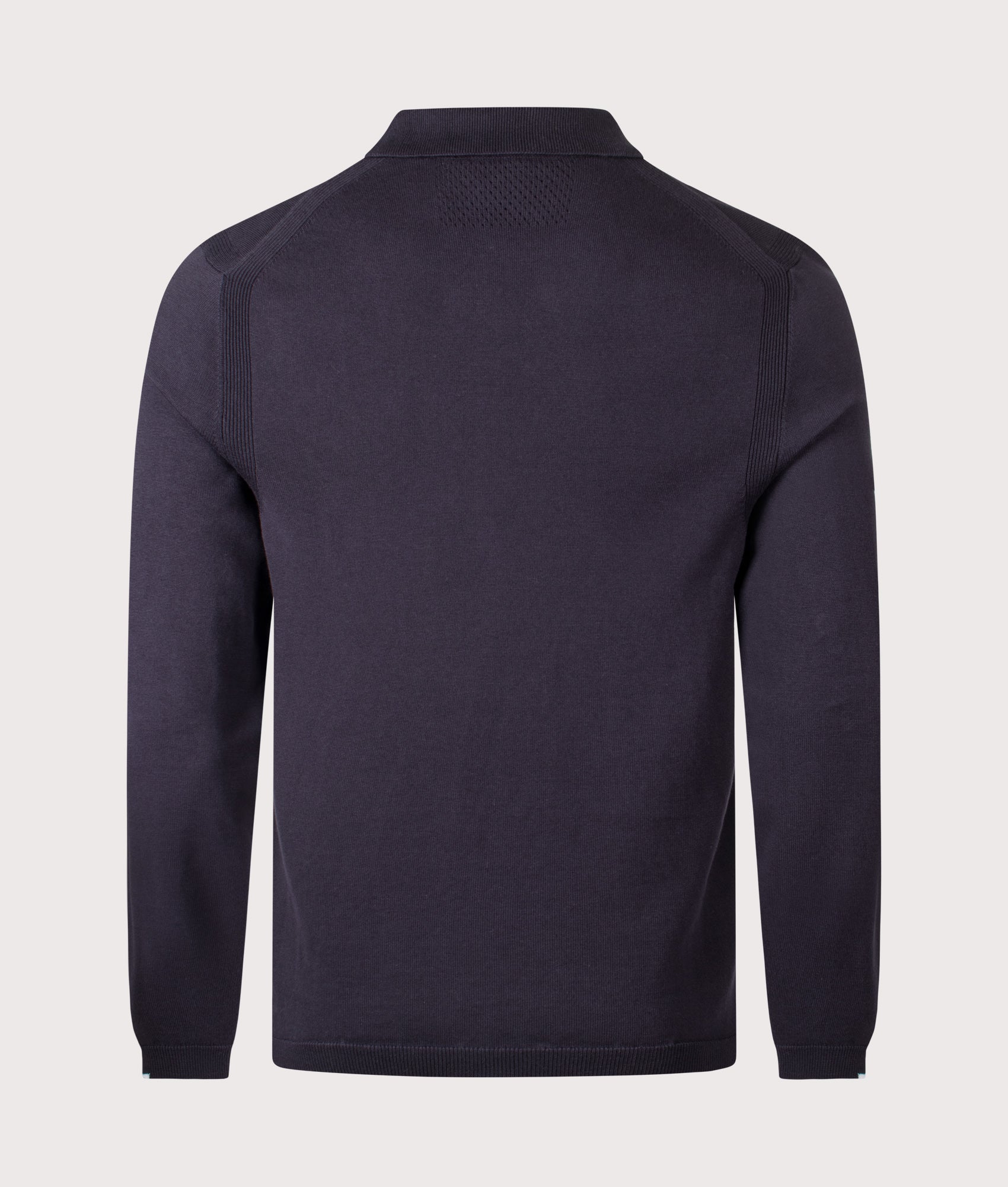 Ever-X Knitted Long Sleeve Polo Shirt in Dark Blue | 100% Cotton | BOSS | EQVVS | Back shot 