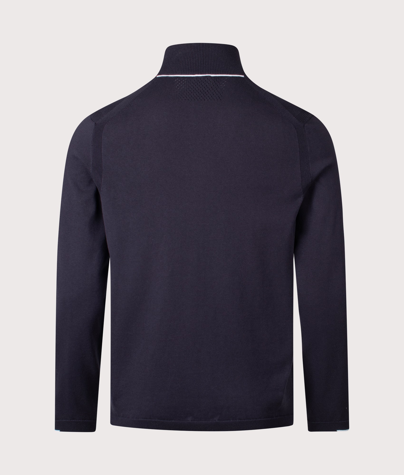 BOSS Ever-X Zip Through Knit in Dark Blue at EQVVS Menswear. Back shot.
