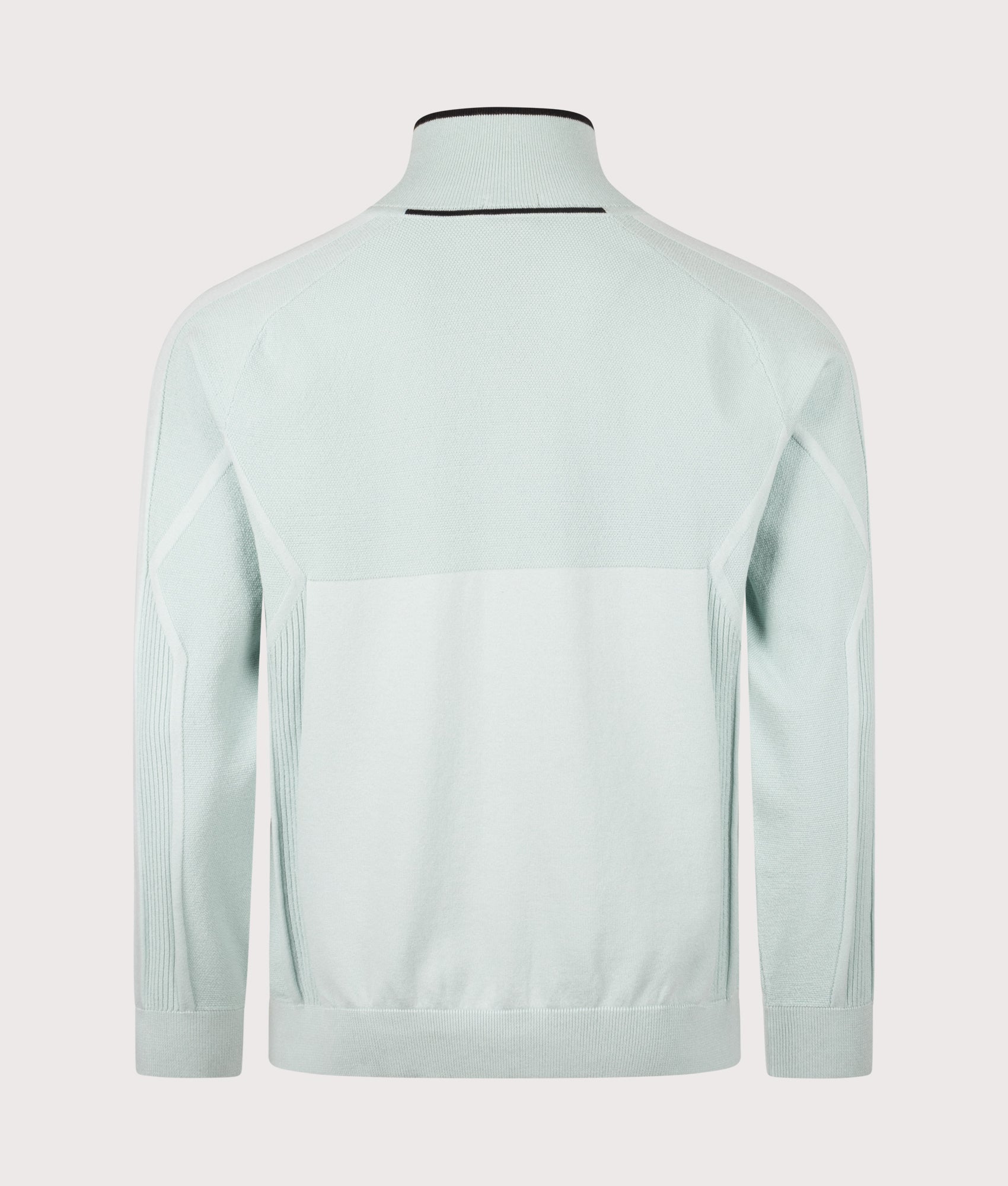 BOSS Hydro Quarter Zip Knit in Turquoise and Aqua at EQVVS Menswear. Back shot.