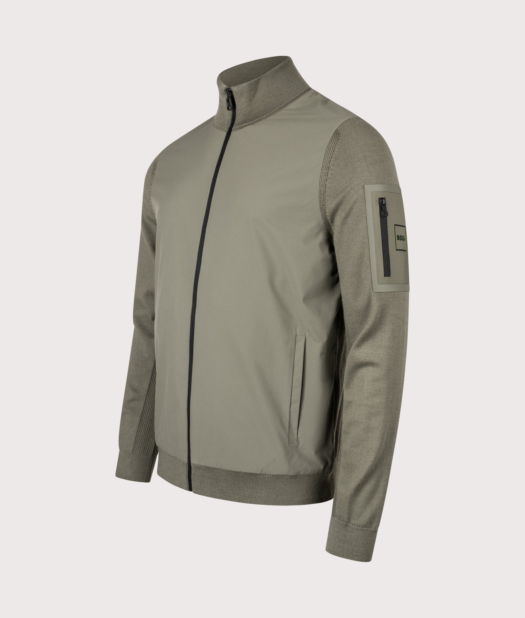 Momentum-X Track Top in Dark Beige | BOSS | EQVVS | Front angle shot
