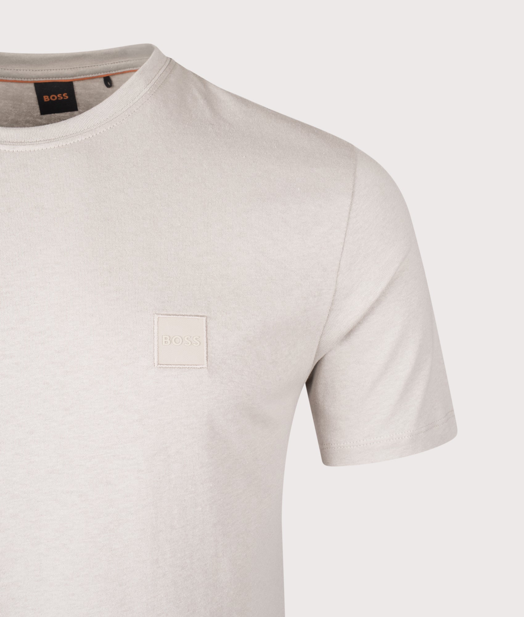BOSS Tales T-Shirt in Open Grey at EQVVS Menswear. Detail shot.