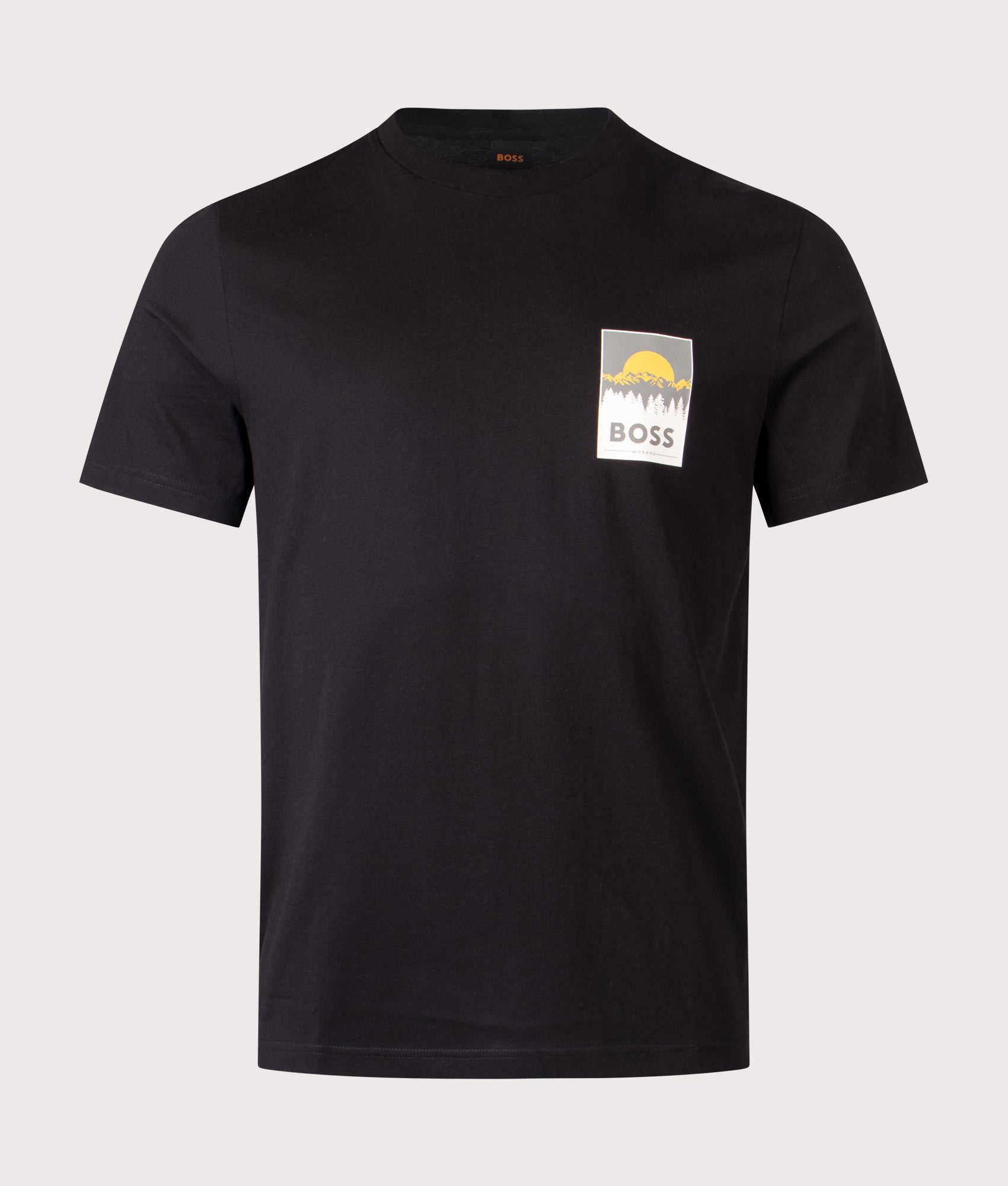 BOSS Te Plain T-Shirt in Black at EQVVS Menswear. Front shot.