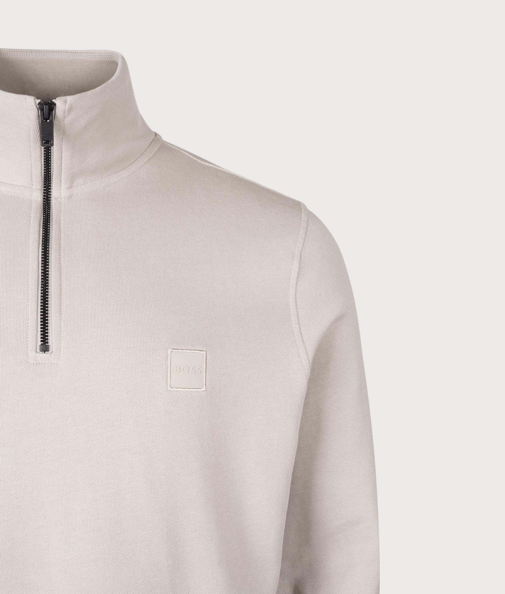 Quarter Zip Zetrust Sweatshirt in Open Grey | BOSS | EQVVS | Front detail shot 