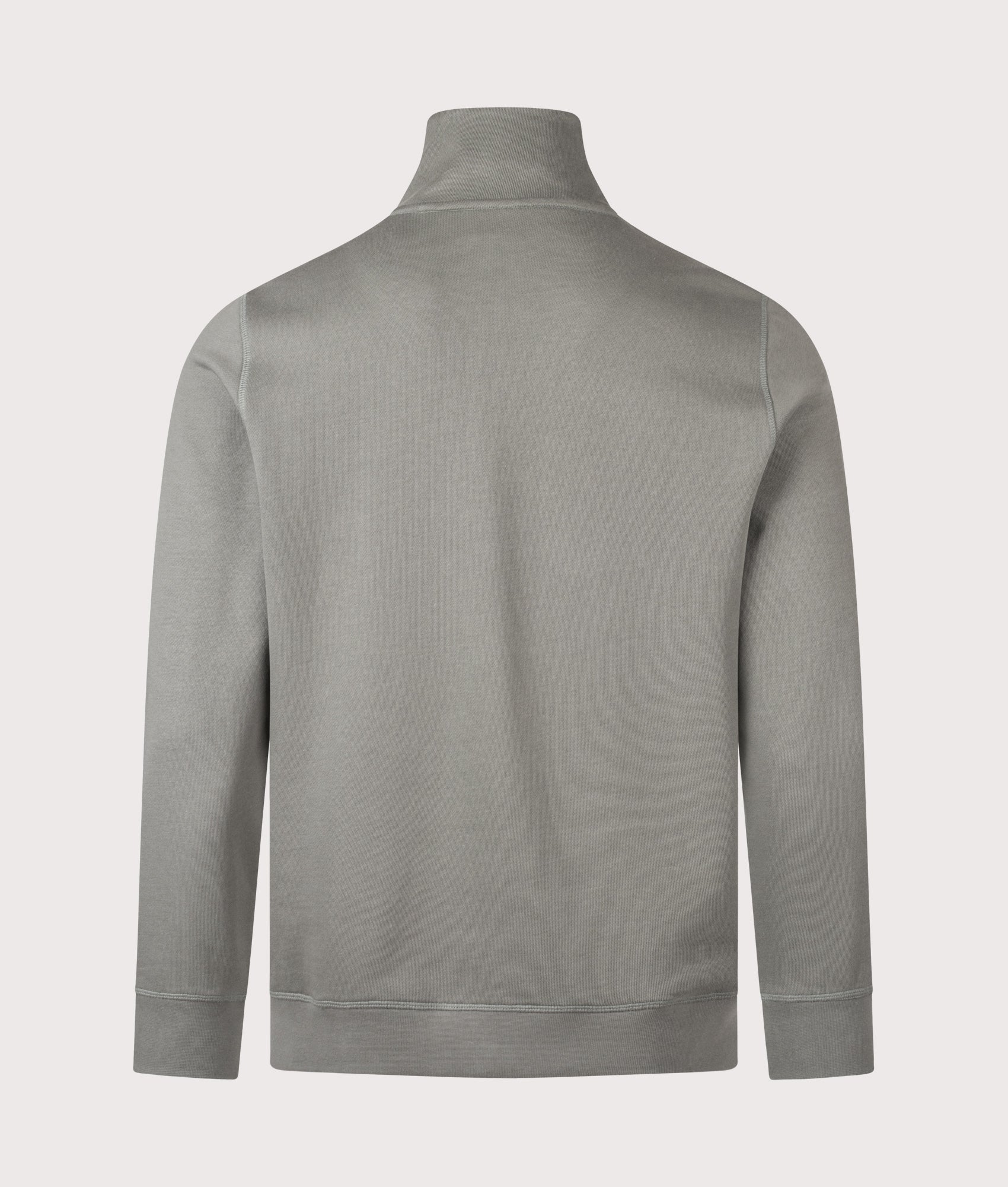 BOSS Quarter Zip Zetrust Sweatshirt in Open Grey at EQVVS Menswear. Back shot.