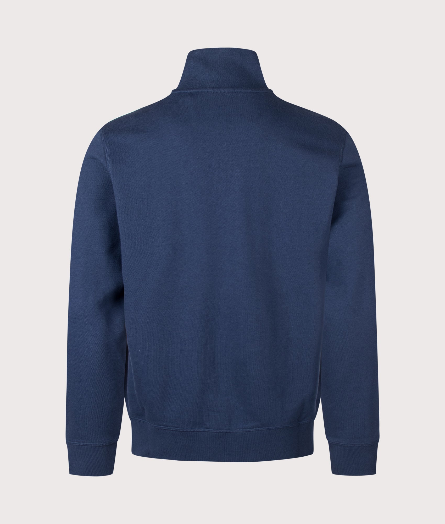 BOSS Zetrust Quarter Zip Sweatshirt in Open Blue at EQVVS Menswear. Back shot.