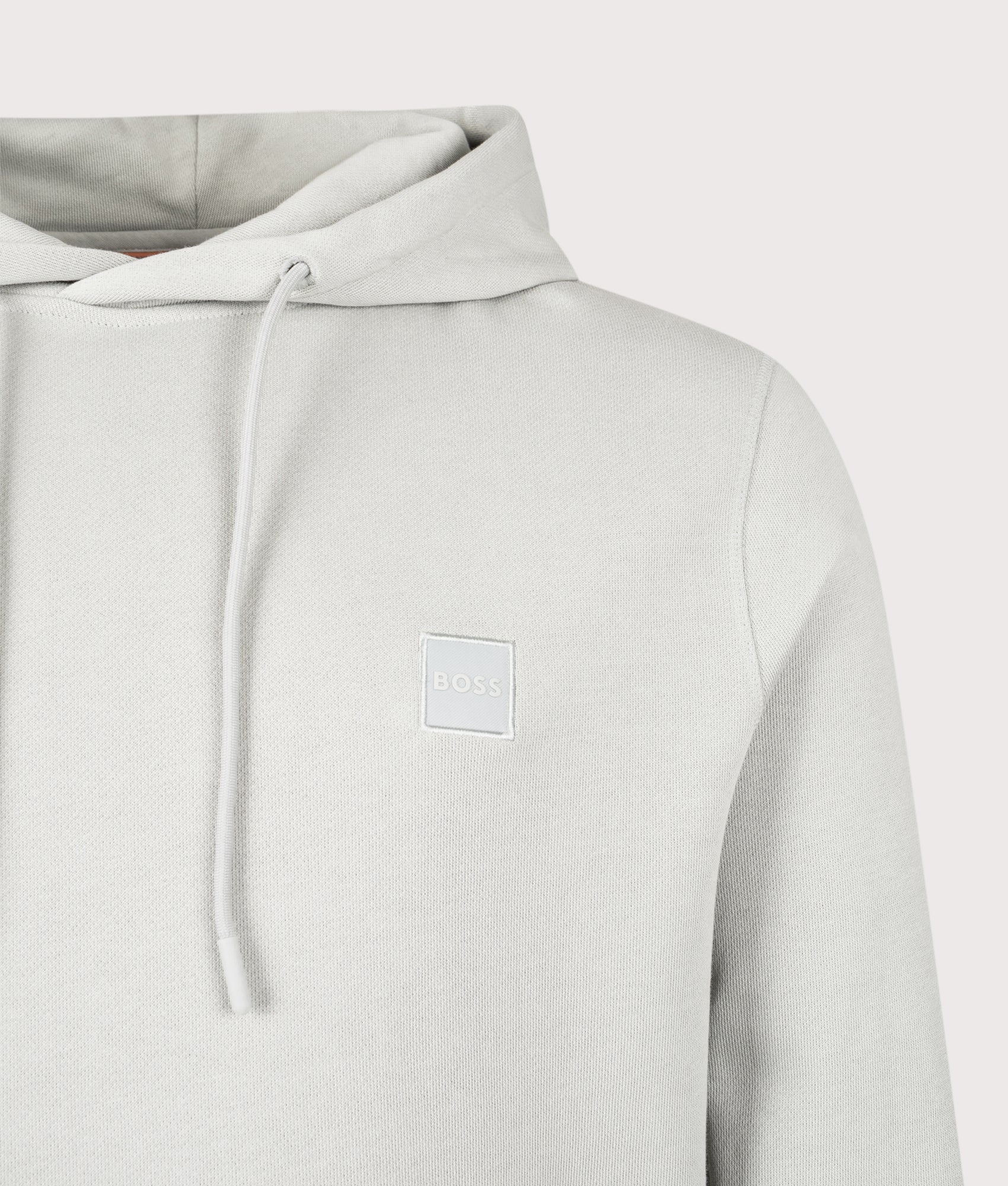 Wetalk Hoodie in Silver | 100% Cotton | BOSS | EQVVS | Front detail shot 