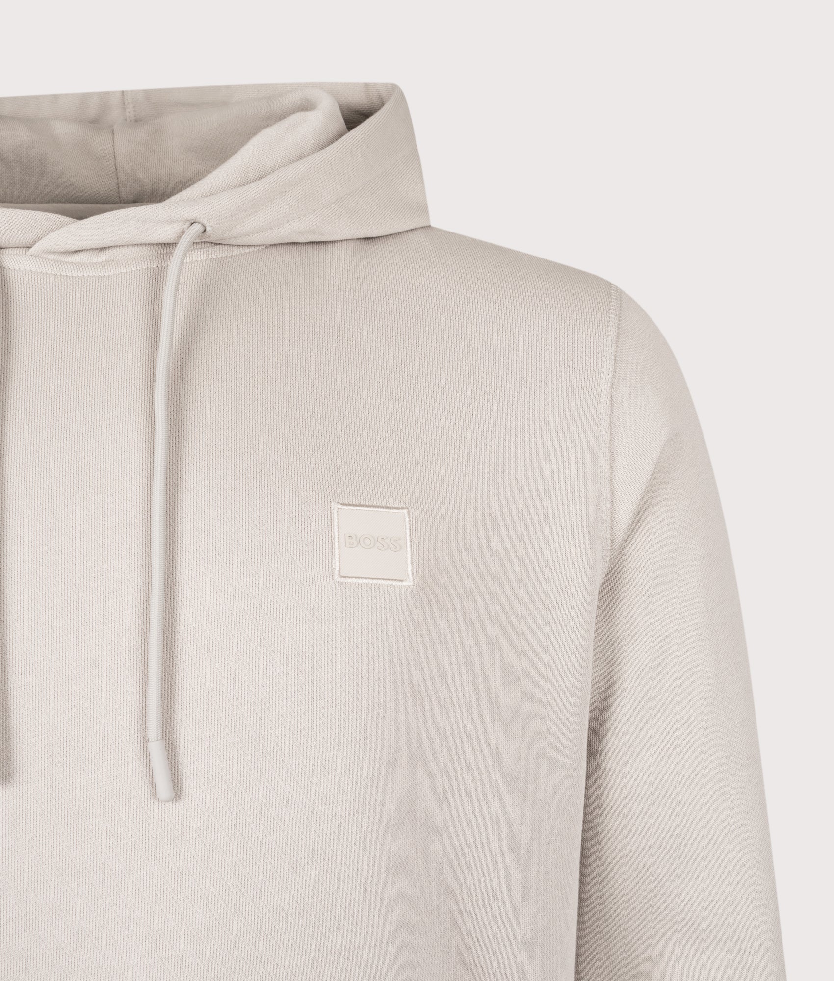 Wetalk Hoodie in Open Grey | 100% Cotton | BOSS | EQVVS | Front detail shot 