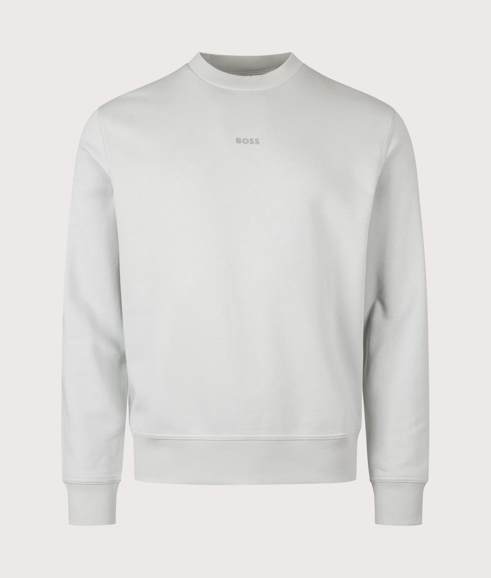 BOSS Relaxed Fit WeSmall Sweatshirt in  Silver at EQVVS Menswear. Front shot.