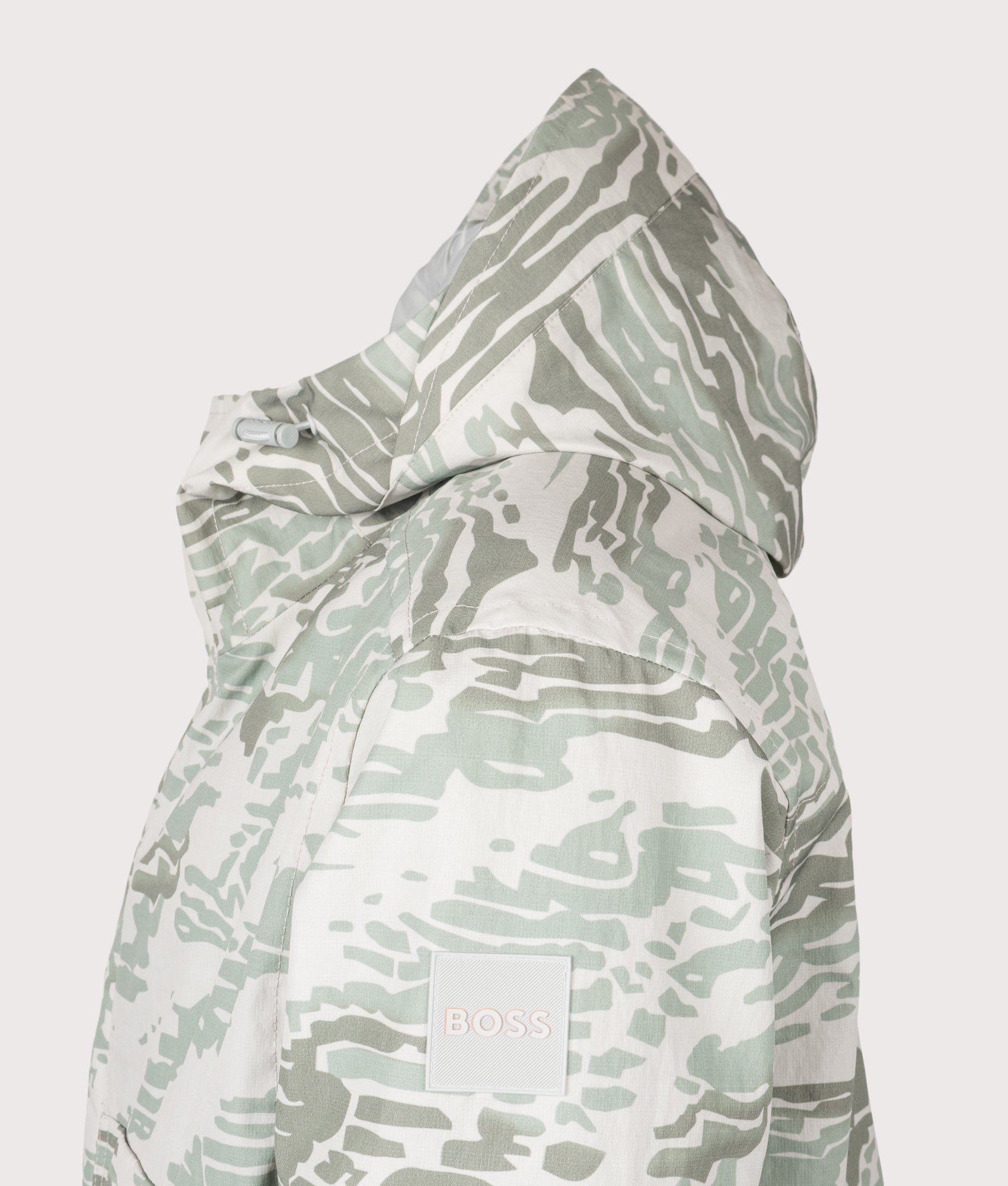 BOSS Relaxed Fit Ocombo Coat in Silver at EQVVS Menswear. Detail shot.