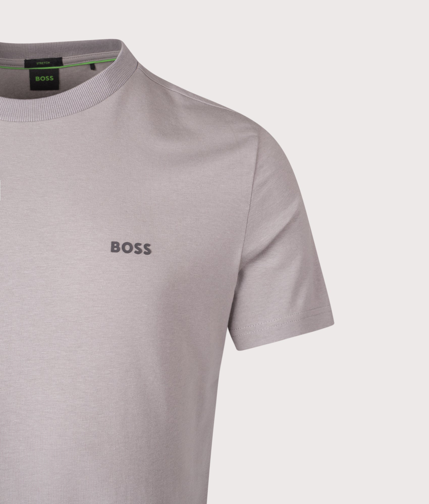 Crew Neck T-Shirt in Open Grey | BOSS | EQVVS | Front detail shot