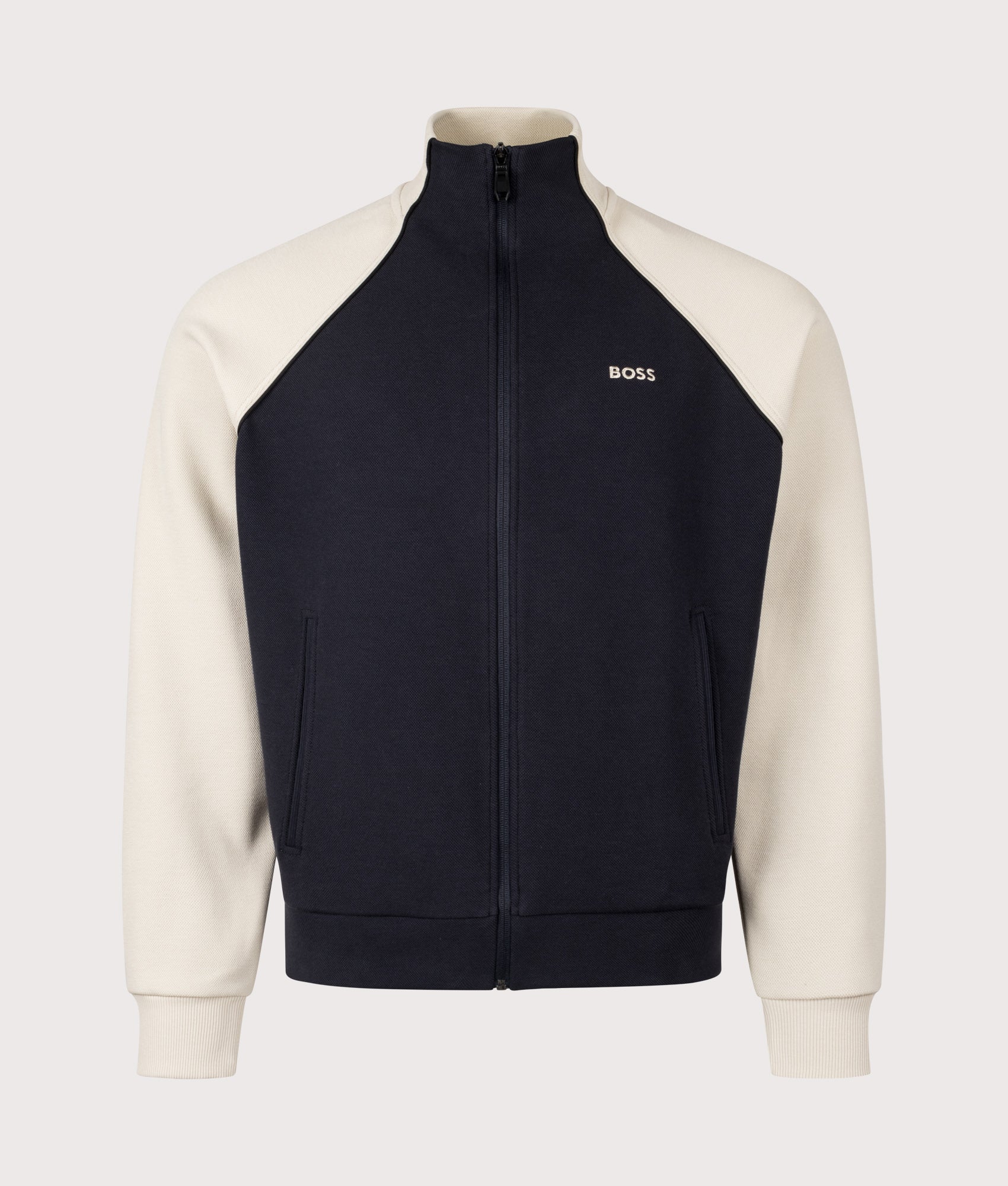Join Skaz Zip Through Track Top in Dark Blue | BOSS | EQVVS | Front shot