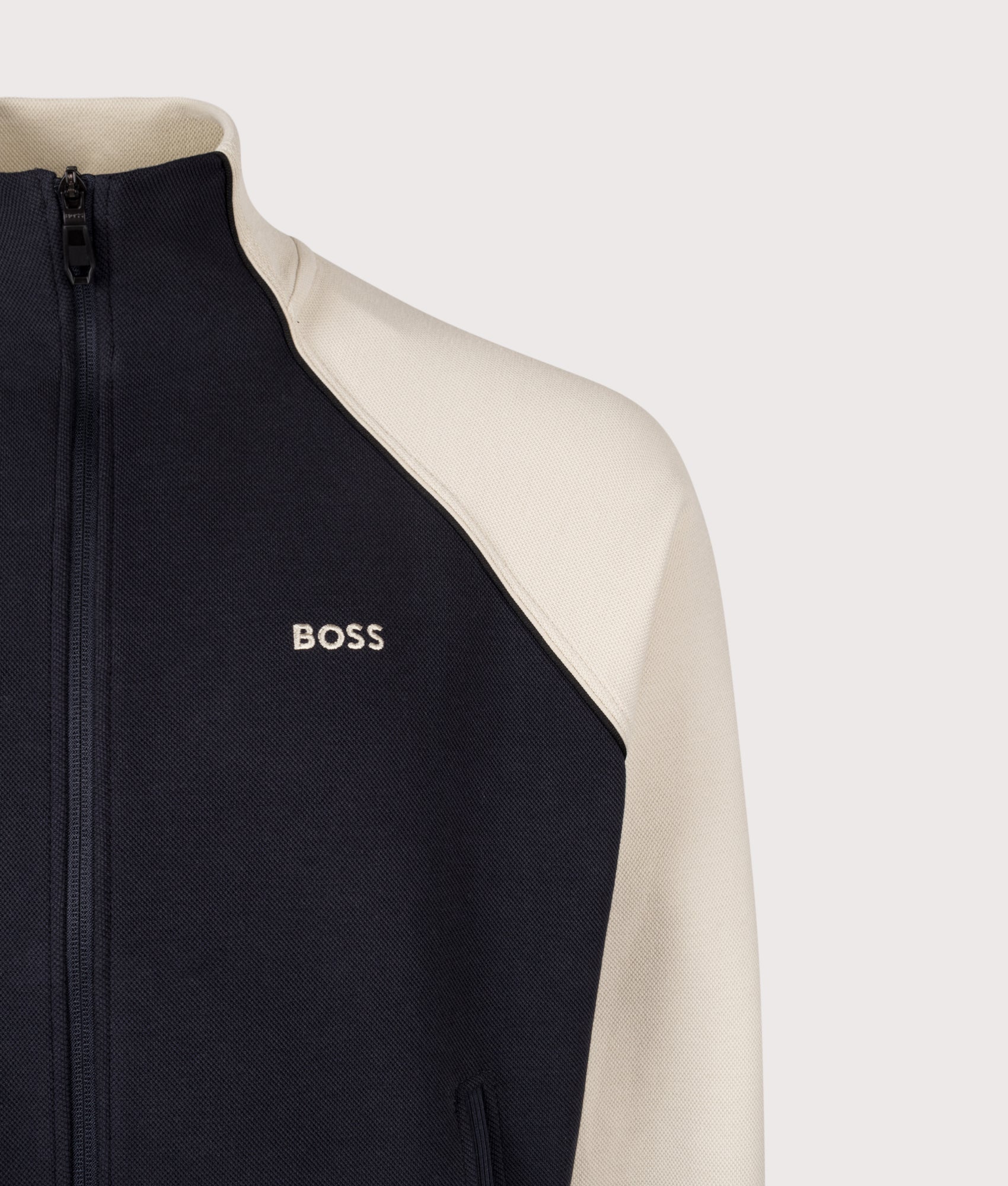 Join Skaz Zip Through Track Top in Dark Blue | BOSS | EQVVS | Front shot 