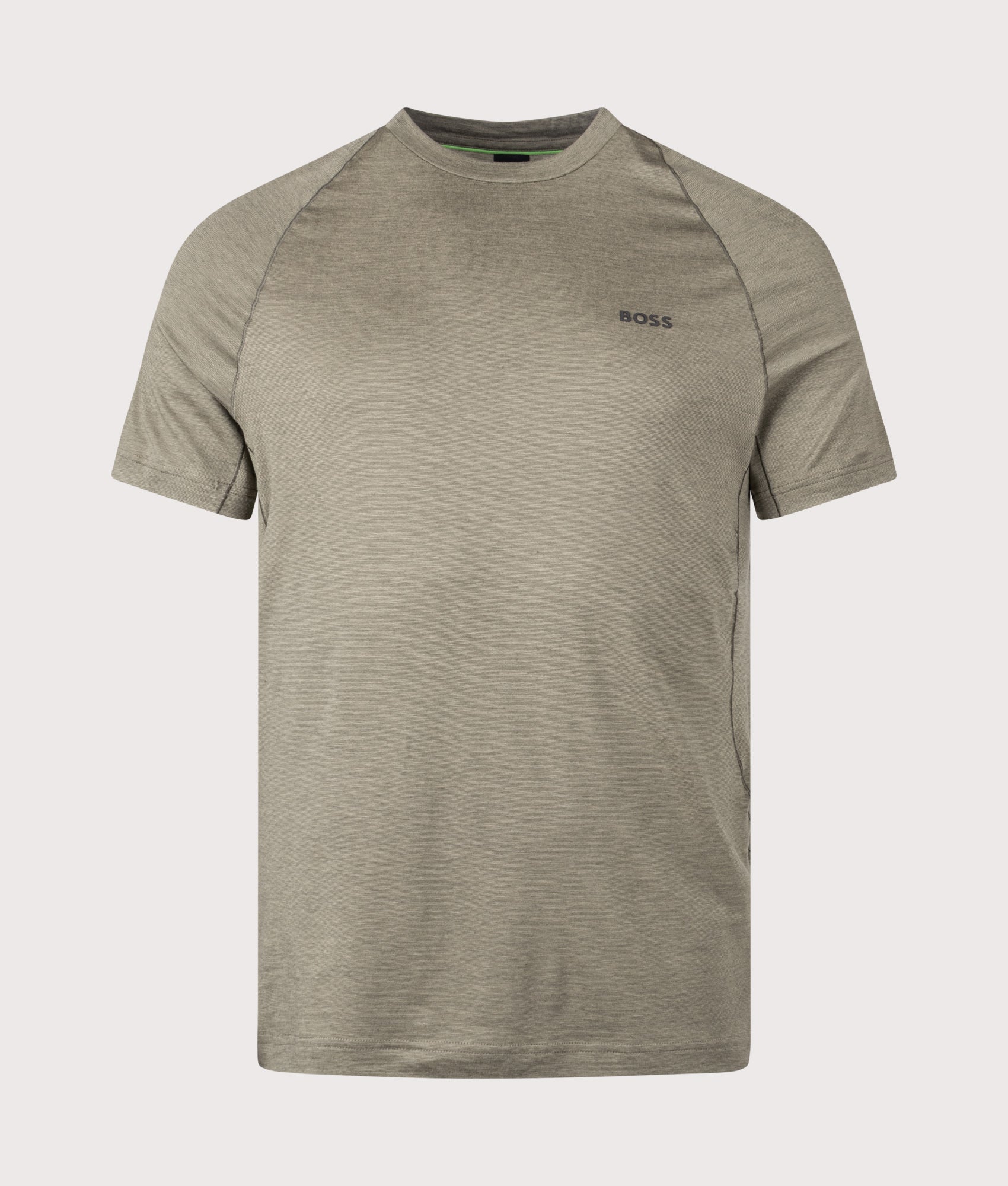 BOSS Slim Fit Tour Wool T-Shirt in Dark Beige at EQVVS Menswear. Front shot.