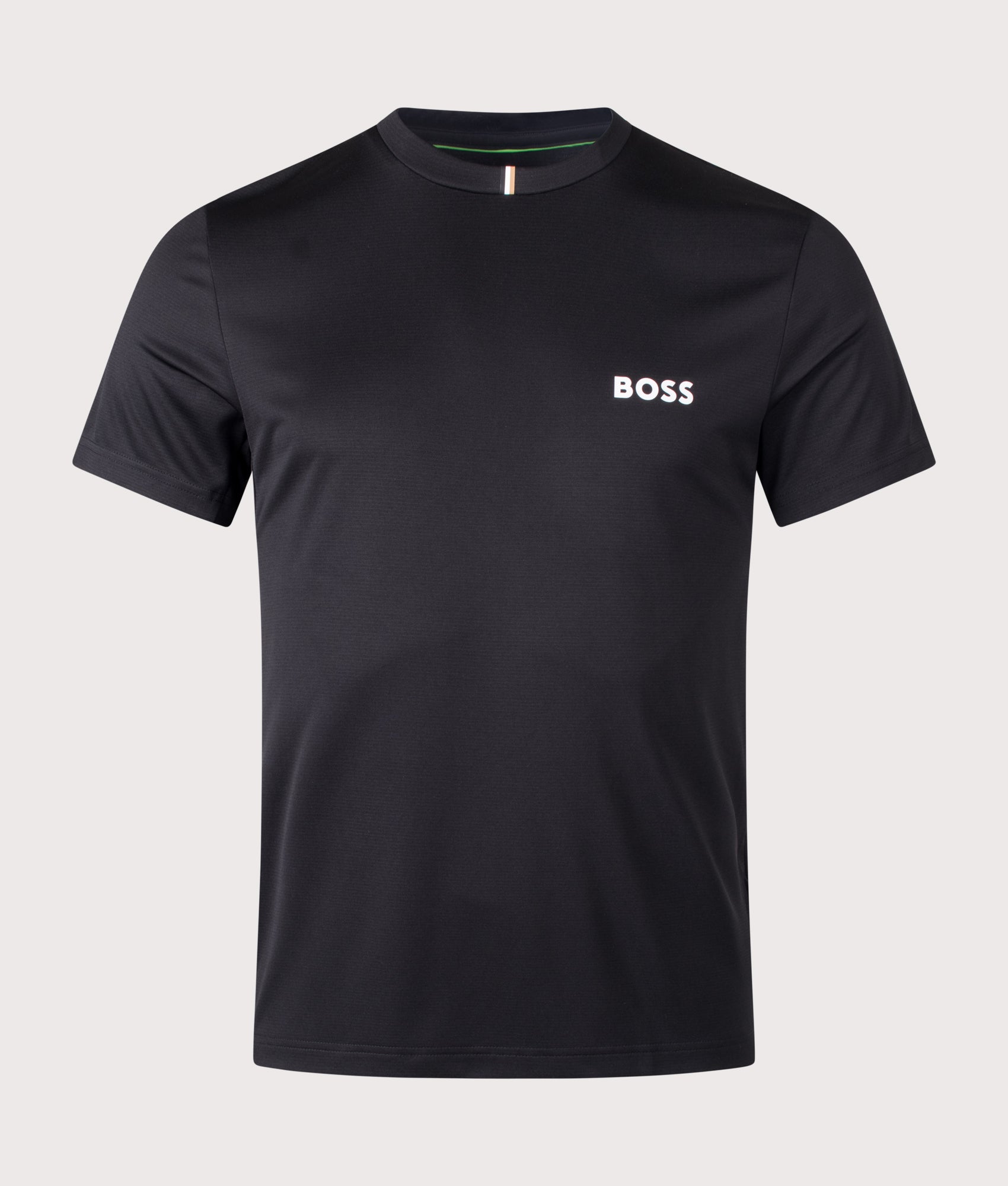 Spin Training T-Shirt in Black by BOSS. Shot by EQVVS. Front shot.