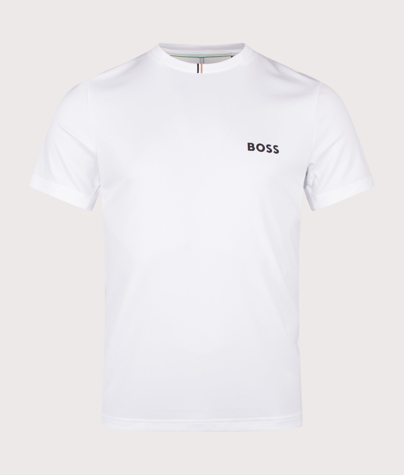 Spin Training T-Shirt in White by BOSS. Shot by EQVVS. Front shot.