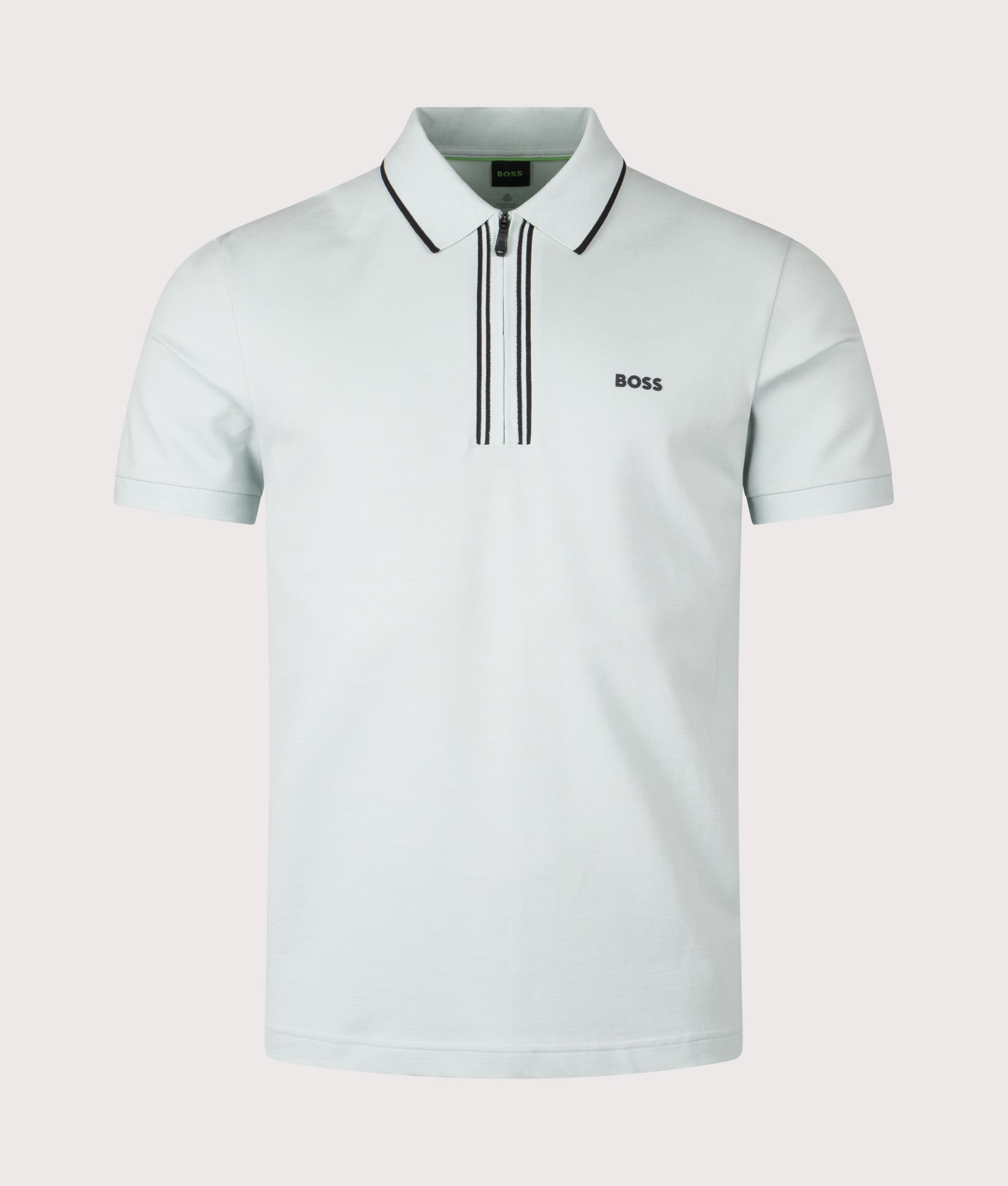 BOSS Philix Polo Shirt in Turquoise/Aqua at EQVVS Menswear. Front shot.
