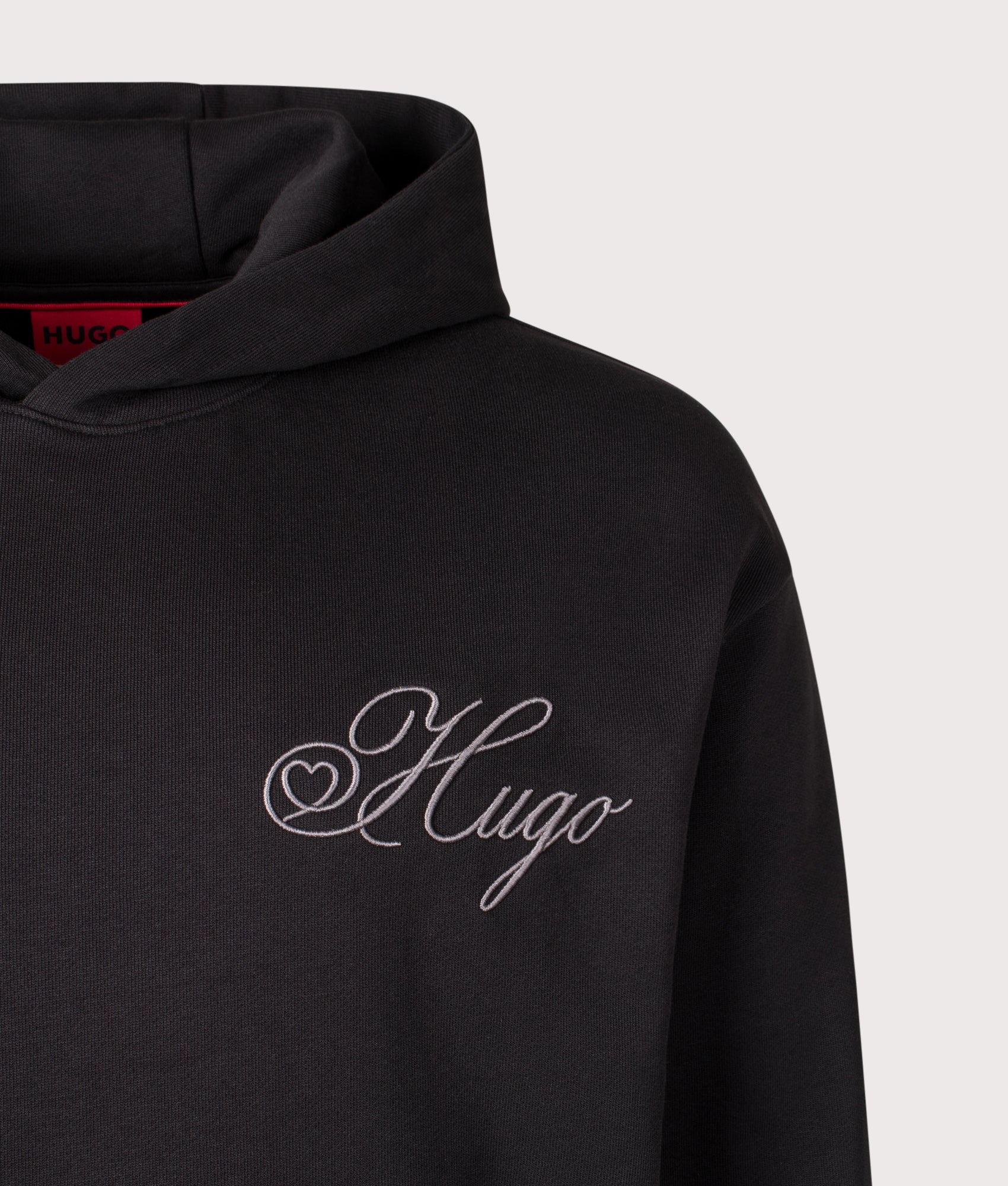 Relaxed Fit Dalento Sweatshirt by HUGO in Black. Shot by EQVVS. Detail shot.