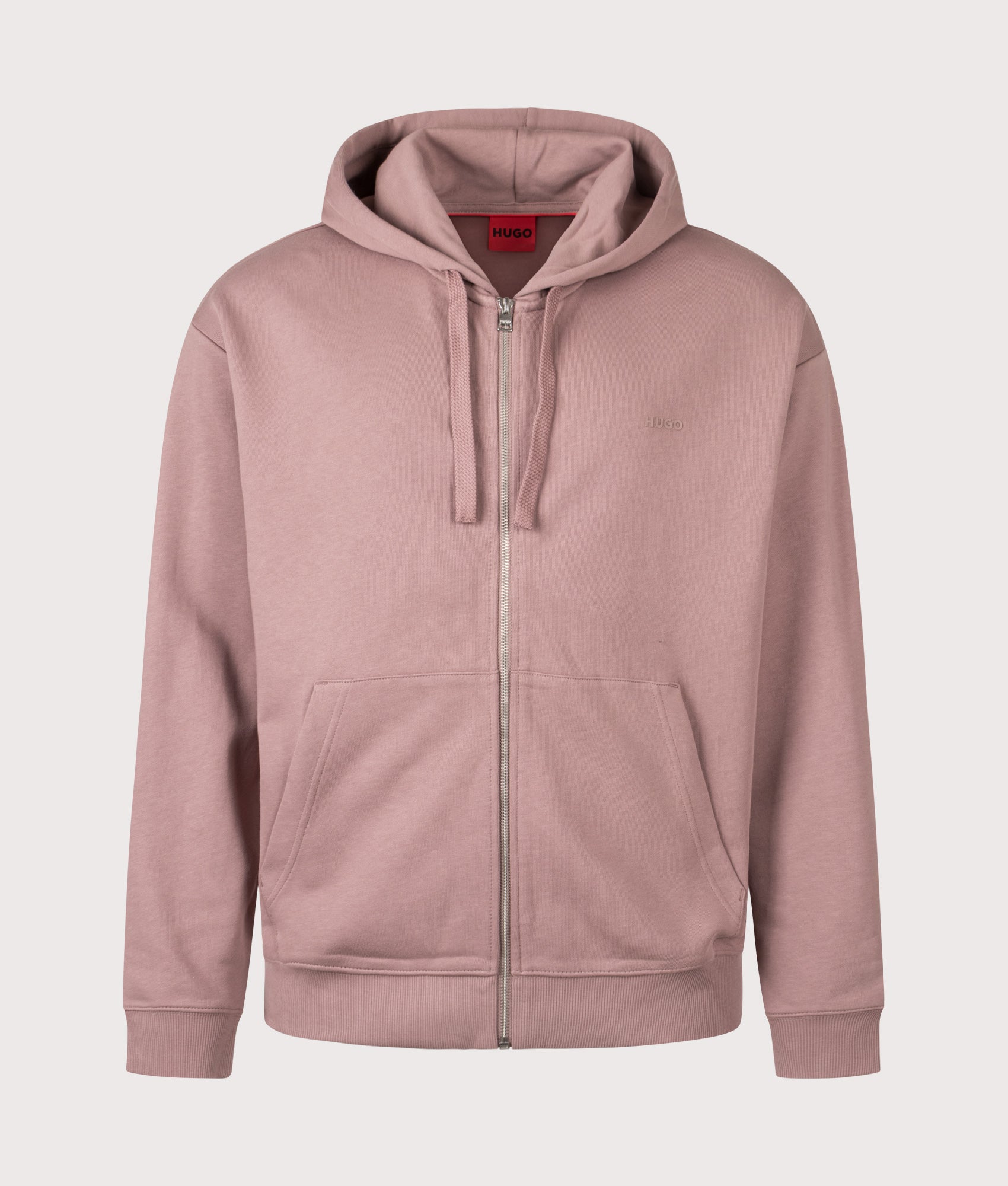 HUGO Relaxed Fit Dapozip Hoodie in Light and Pastel Brown at EQVVS Menswear. Front shot.