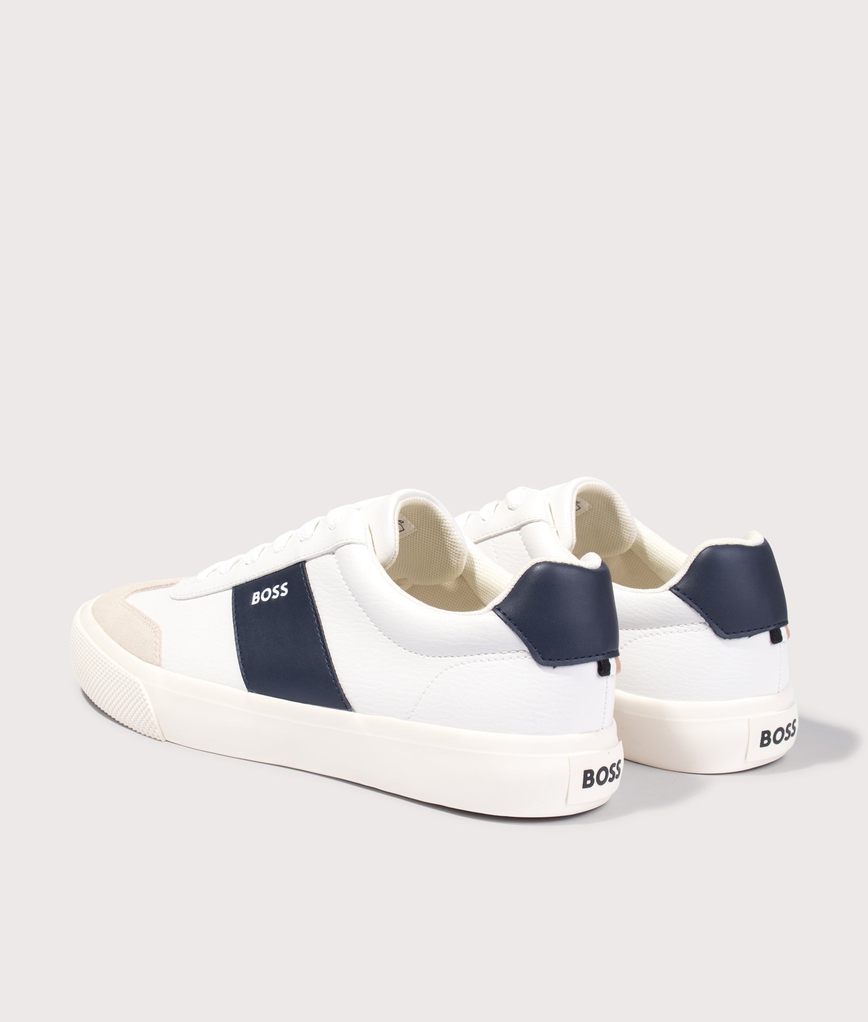 Aiden Tenn Trainers in Open White by BOSS. Shot by EQVVS. Back shot.