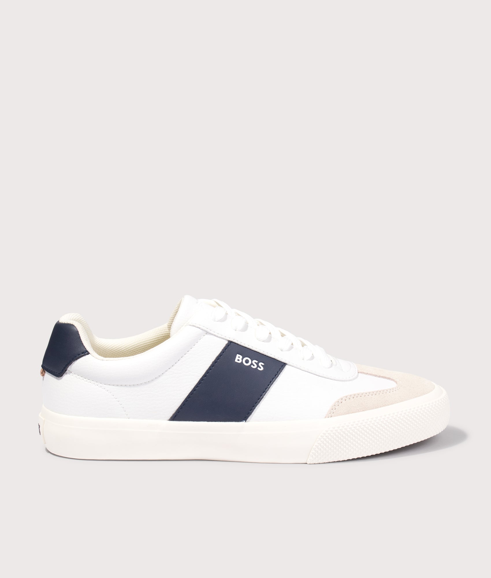 Aiden Tenn Trainers in Open White by BOSS. Shot by EQVVS. Front shot.