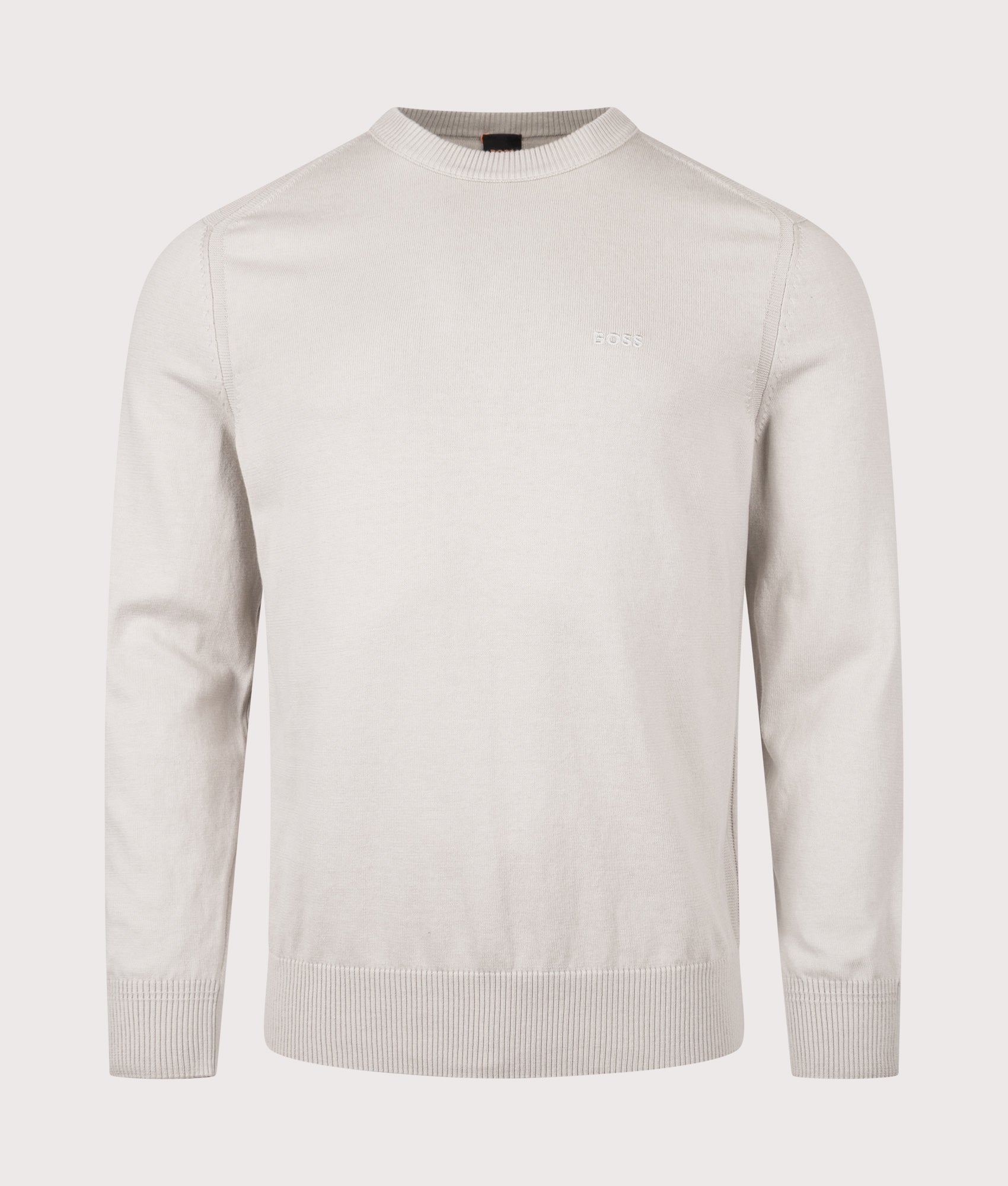 BOSS Asac Crewneck Knit in Open Grey at EQVVS Menswear. Front shot.