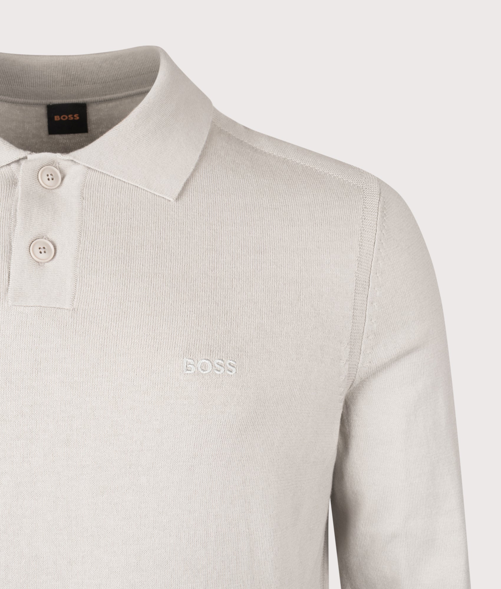 Long Sleeve Asac Polo Shirt in Open Grey | BOSS | EQVVS | Front detail shot 