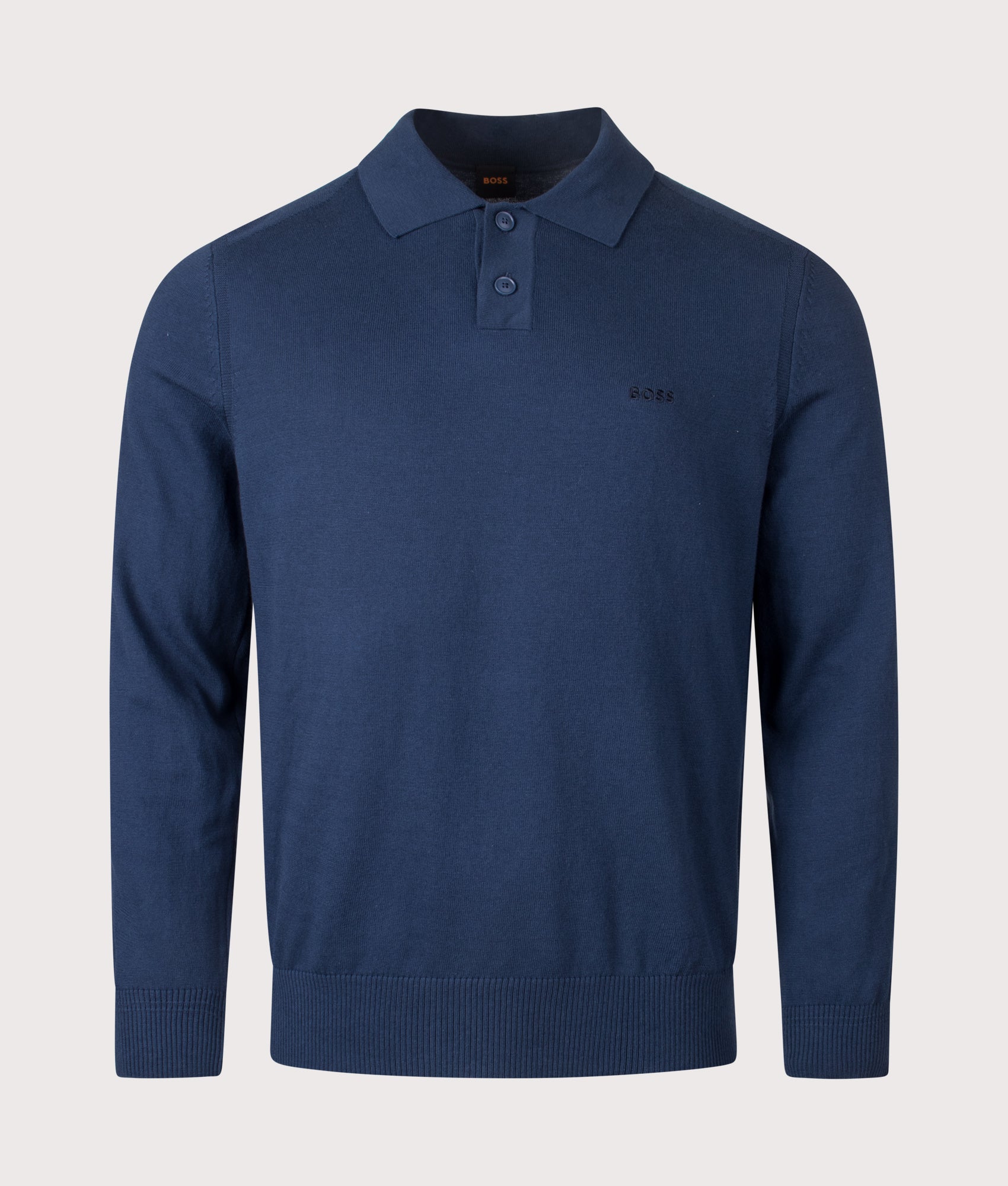 Long Sleeve Asac Polo Shirt in Open Blue | BOSS | EQVVS | Front shot 