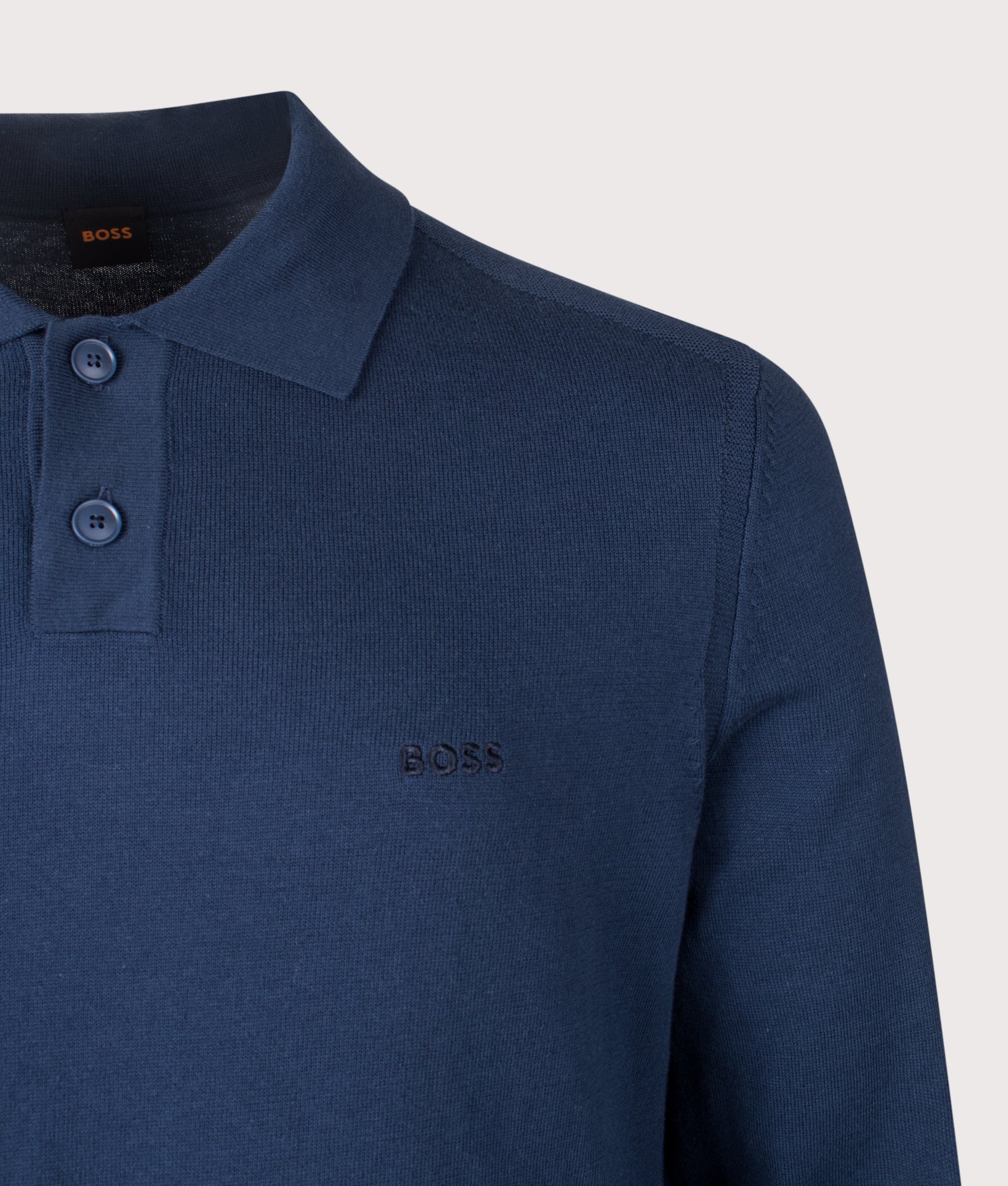 Long Sleeve Asac Polo Shirt in Open Blue | BOSS | EQVVS | Front detail shot 