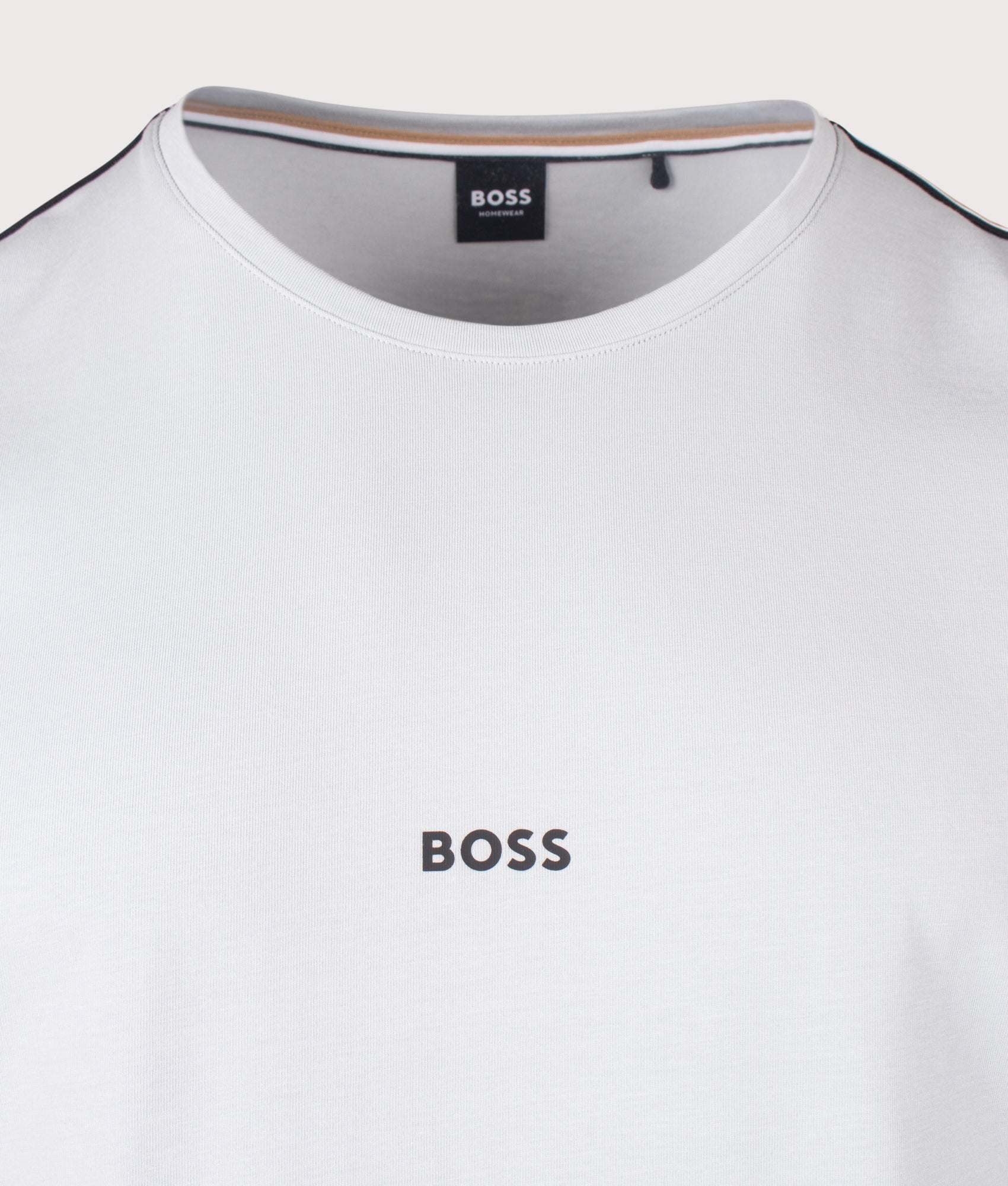 BOSS Unique Pyjama T-Shirt in Light/Pastel Grey at EQVVS Menswear. Detail shot.