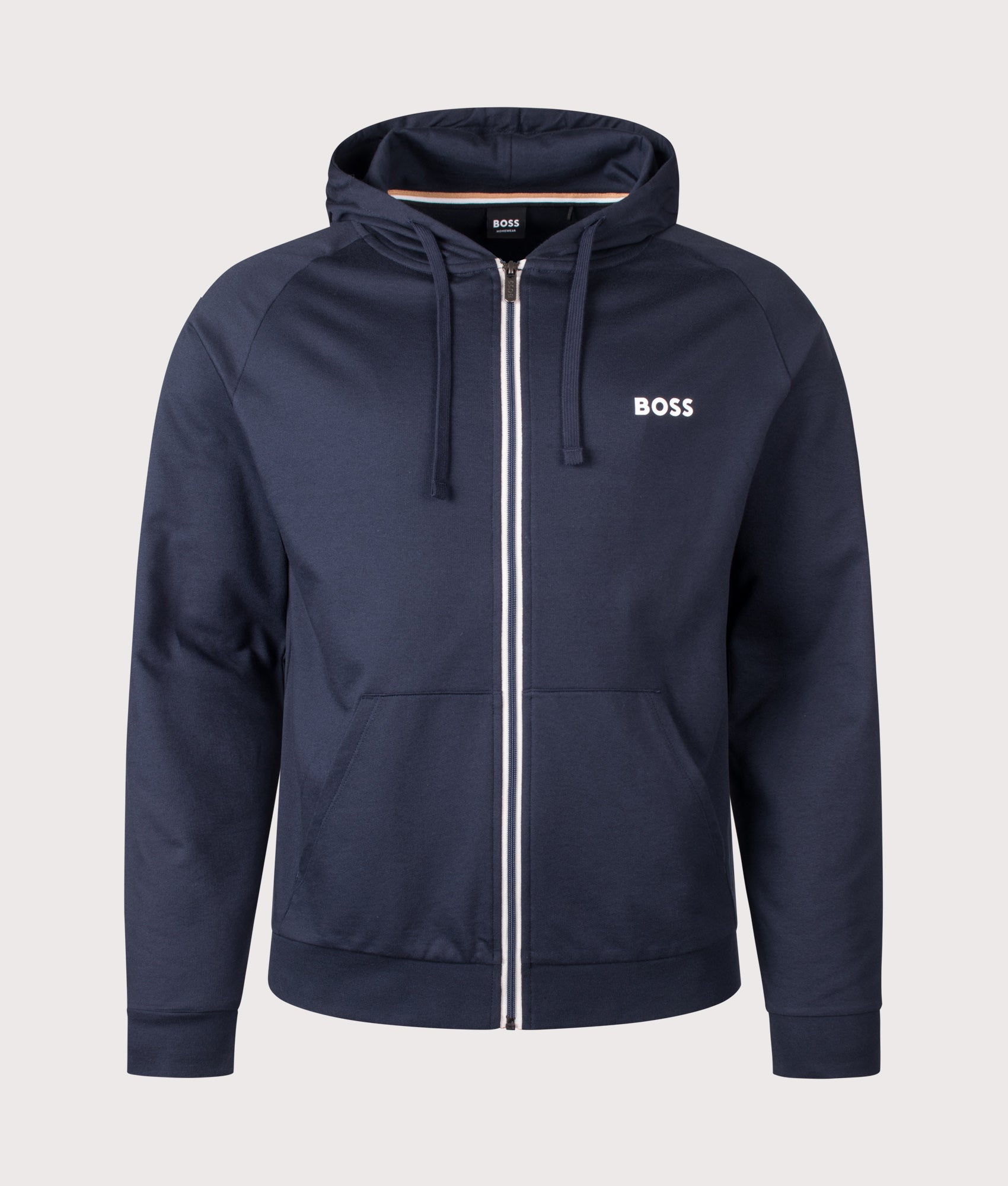 Authentic Full Zip Hoodie in Dark Blue by BOSS. Shot by EQVVS. Front shot.