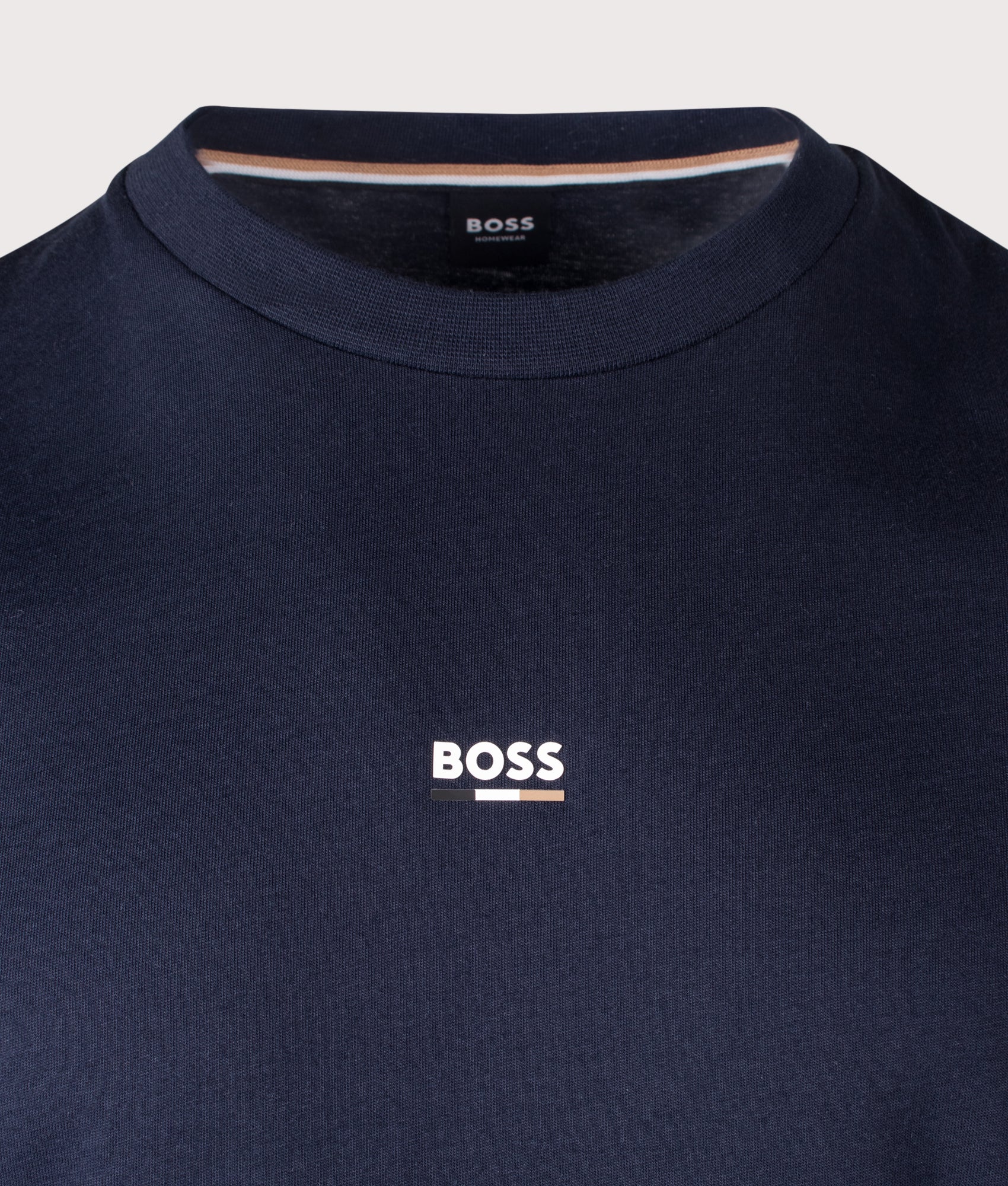 Iconic T-Shirt in Dark Blue by BOSS. Shot by EQVVS. Detail shot.