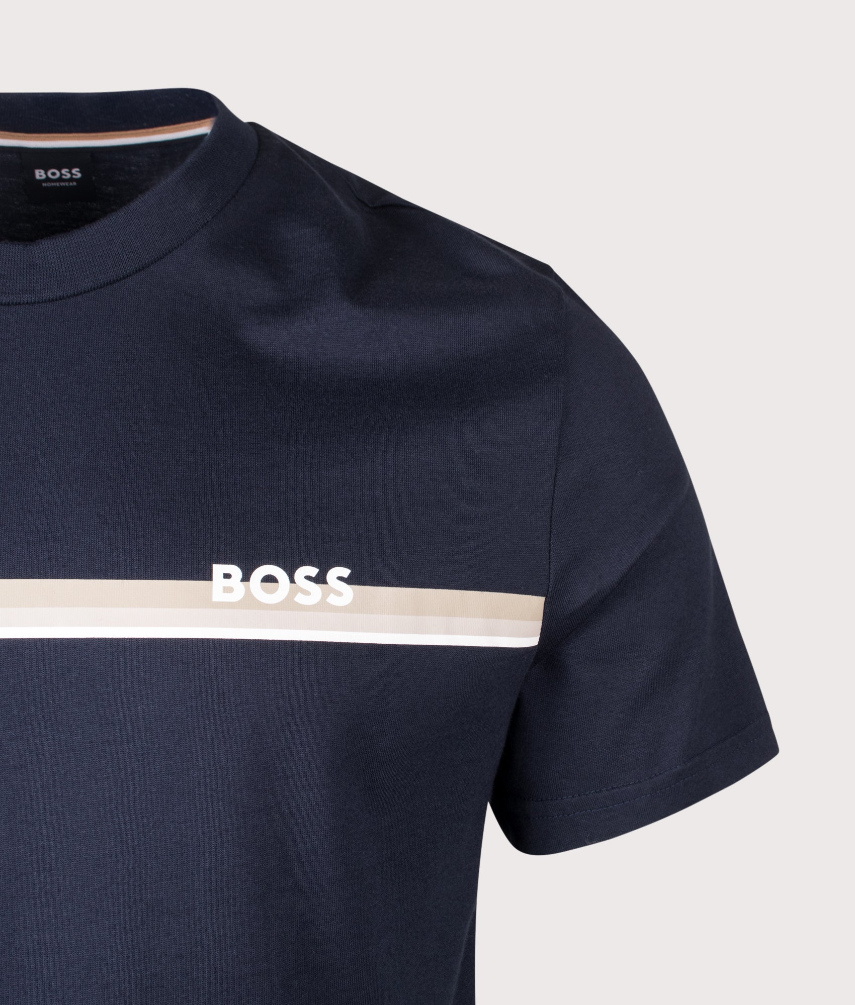 Authentic T-Shirt in Dark Navy by BOSS. Shot by EQVVS. Detail shot.