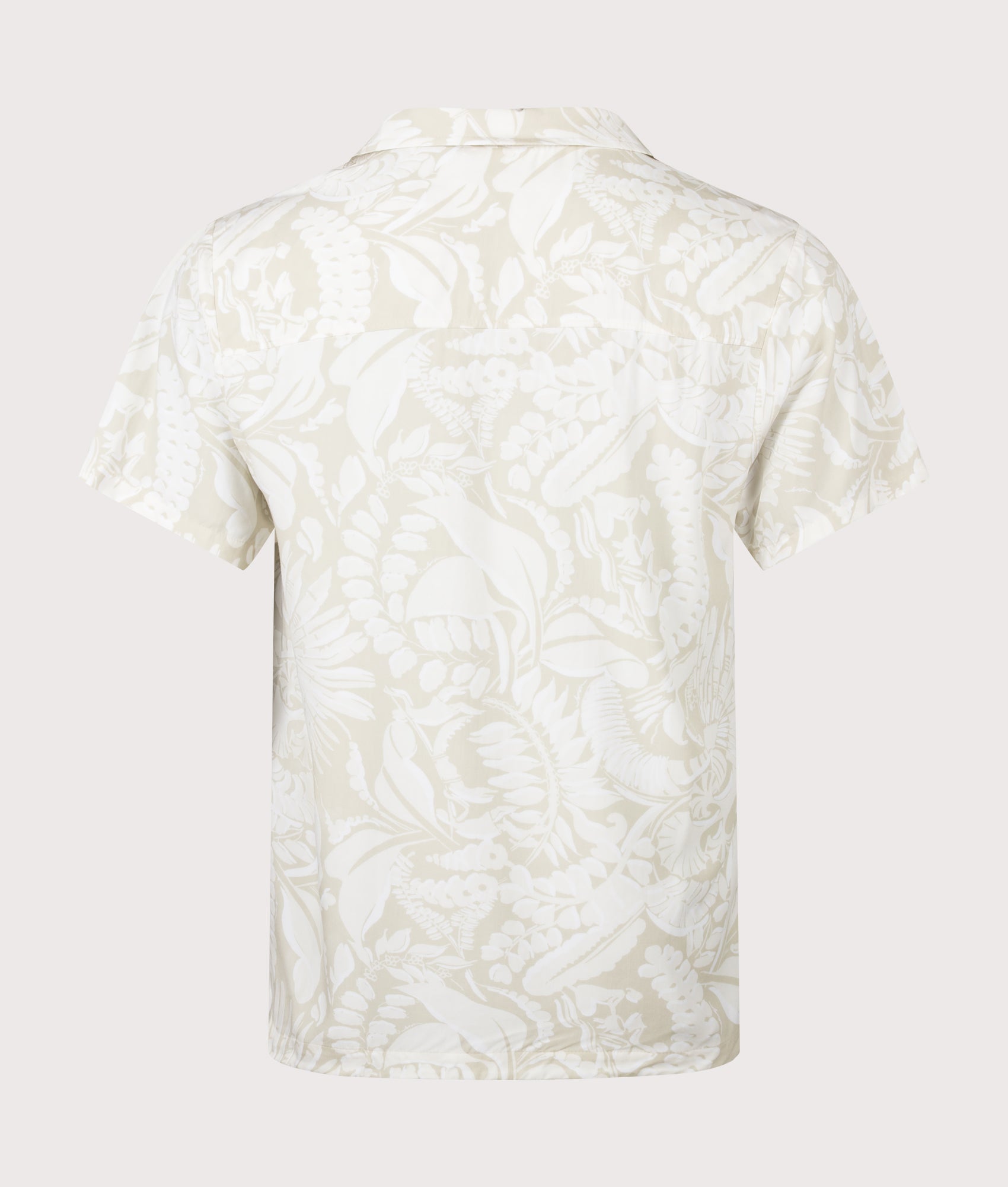 Short Sleeve Beach Shirt in Light Beige by BOSS. Shot by EQVVS. Back shot.
