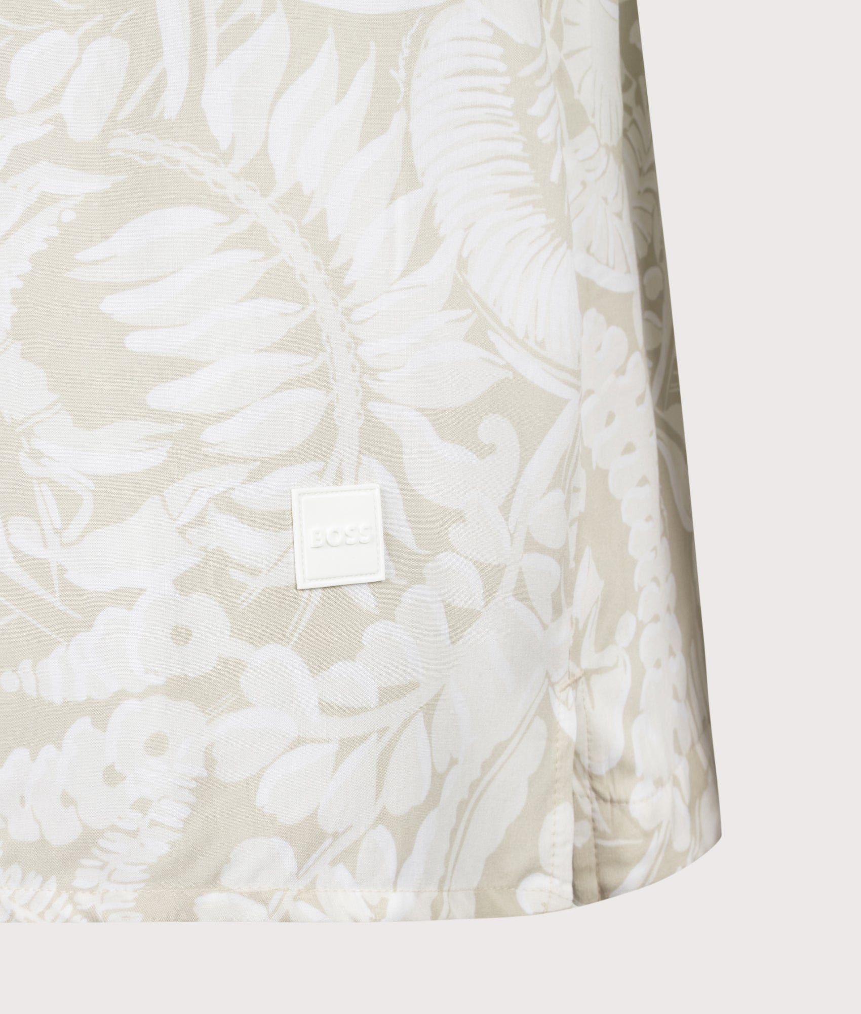 Short Sleeve Beach Shirt in Light Beige by BOSS. Shot by EQVVS. Detail shot.