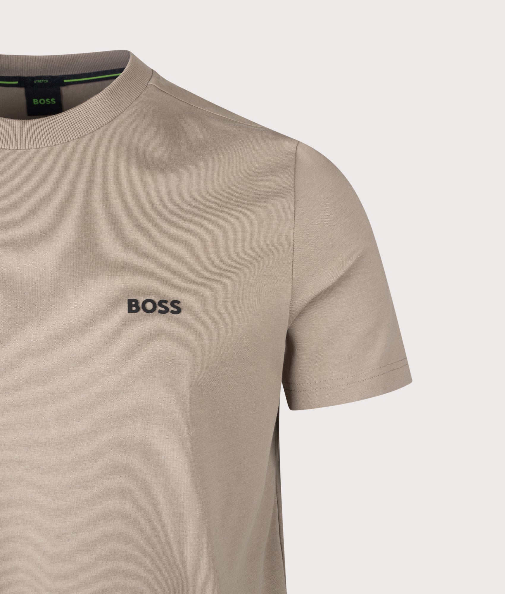 Crew Neck Tee T-Shirt in Light/Pastel Green by BOSS. Detail shot.